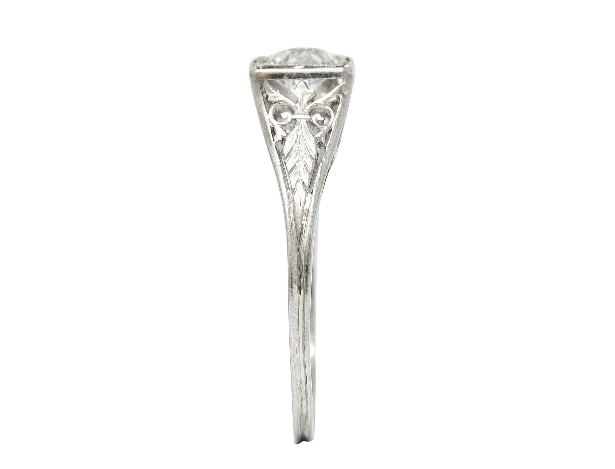 Traub Art Deco 0.46 CTW Diamond Platinum Foliate Engagement RingRing - Wilson's Estate Jewelry