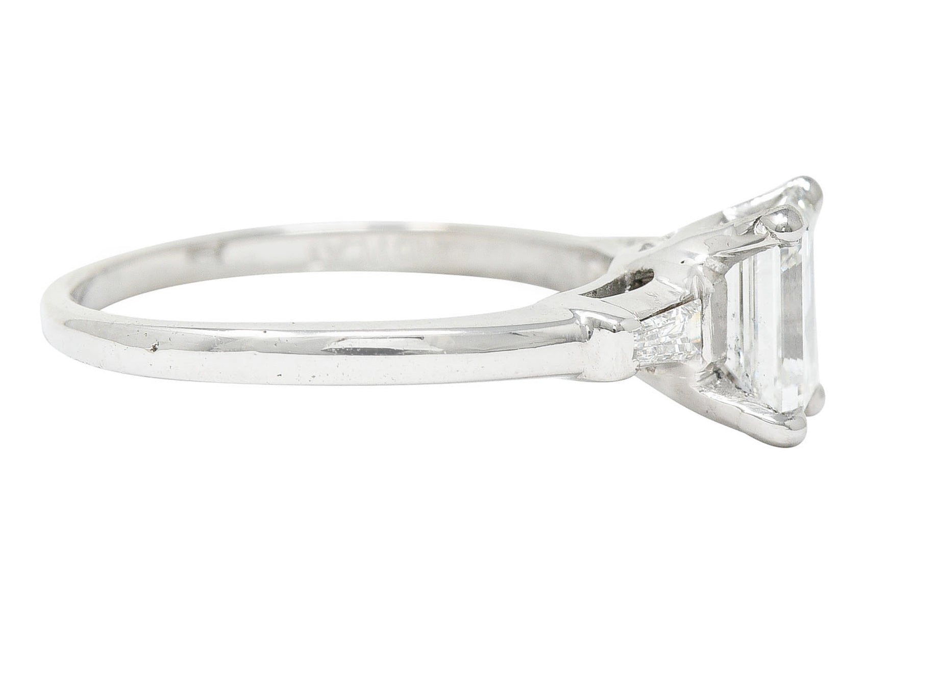 Mid-Century 1.10 CTW Emerald Cut Diamond Platinum Engagement RingRing - Wilson's Estate Jewelry