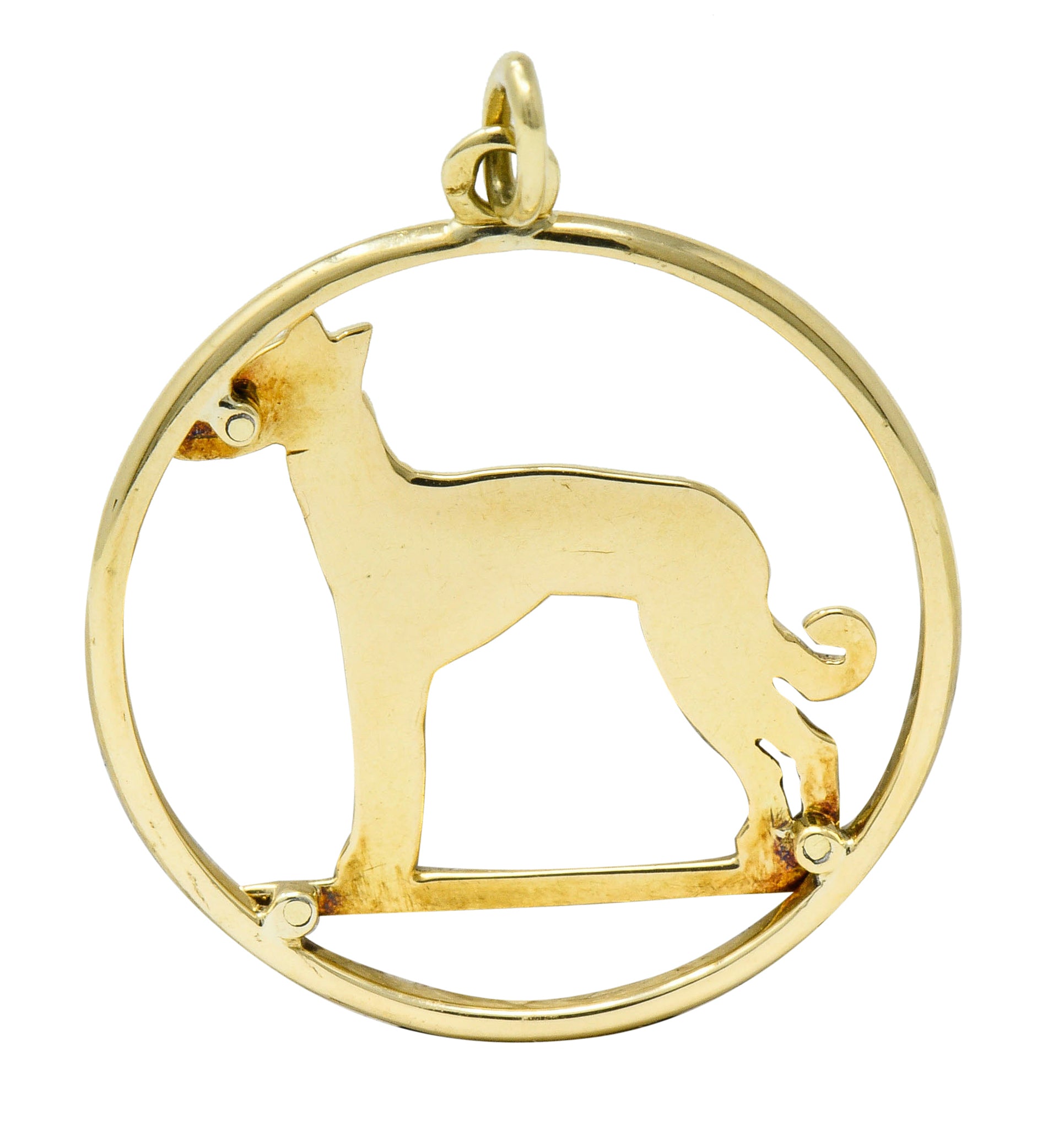 Art Deco French Enamel 18 Karat Gold Greyhound Pendant Charmcharm - Wilson's Estate Jewelry