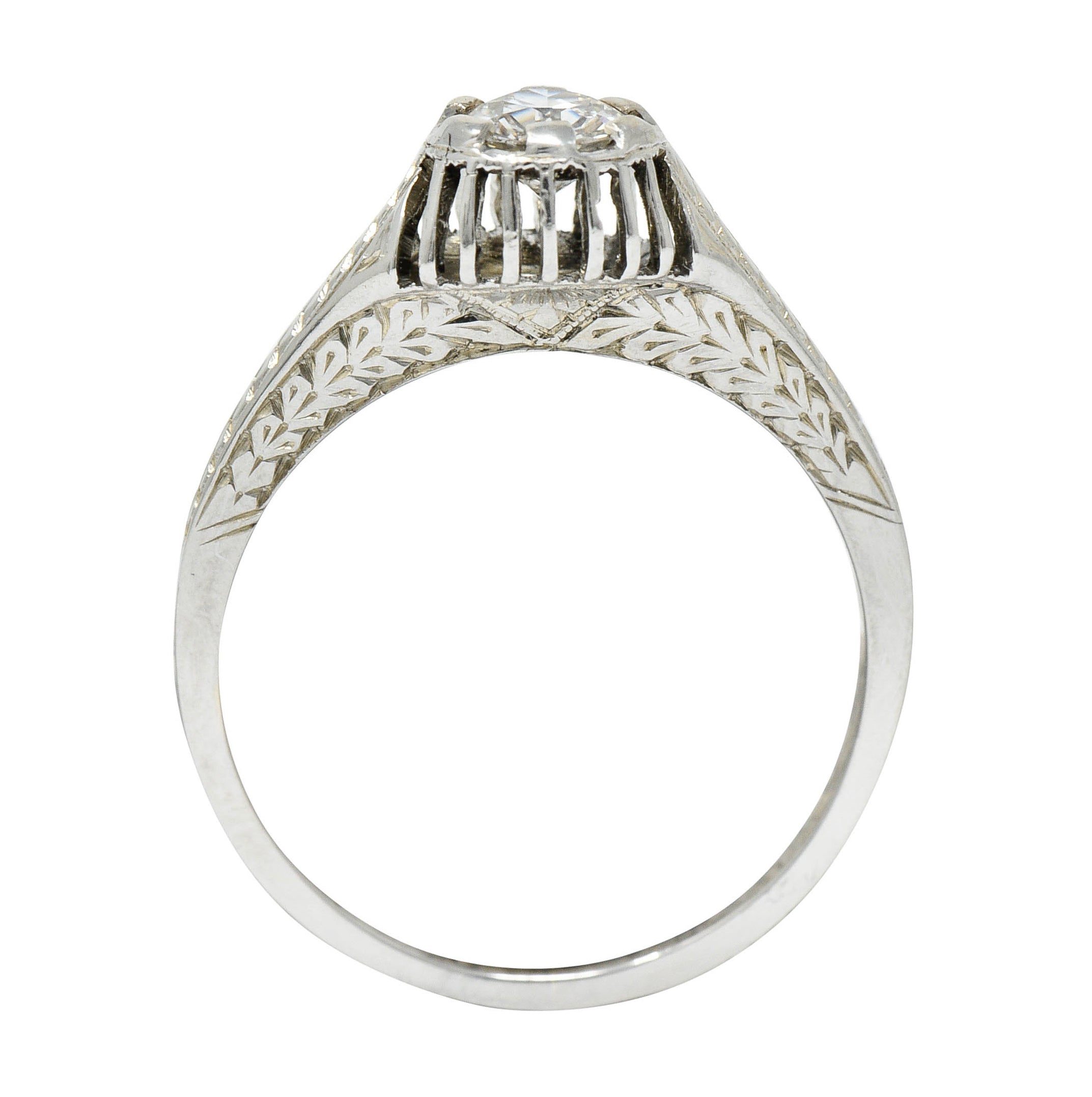 Art Deco 0.35 CTW Diamond 18 Karat White Gold Foliate Engagement RingRing - Wilson's Estate Jewelry