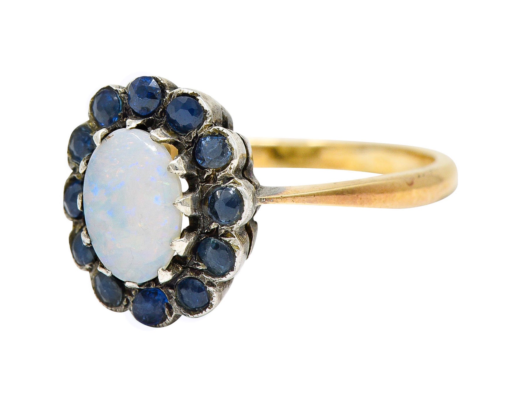 1890 Victorian Opal Sapphire Silver-Topped 14 Karat Gold Cluster RingRing - Wilson's Estate Jewelry