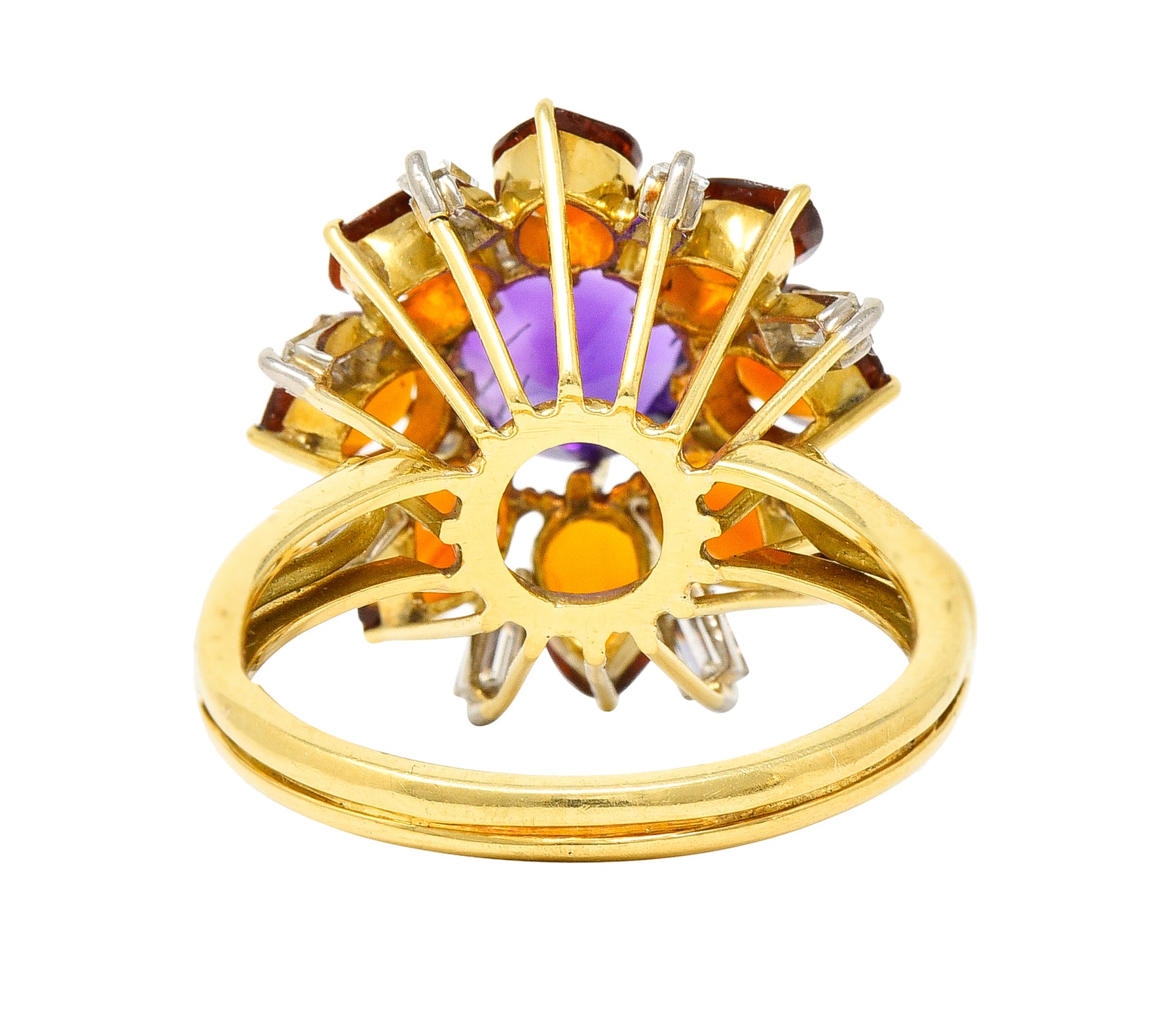 H. Stern Modernist 6.10 CTW Amethyst Citrine Diamond 18 Karat Gold Tiered Vintage Cluster Ring Wilson's Estate Jewelry