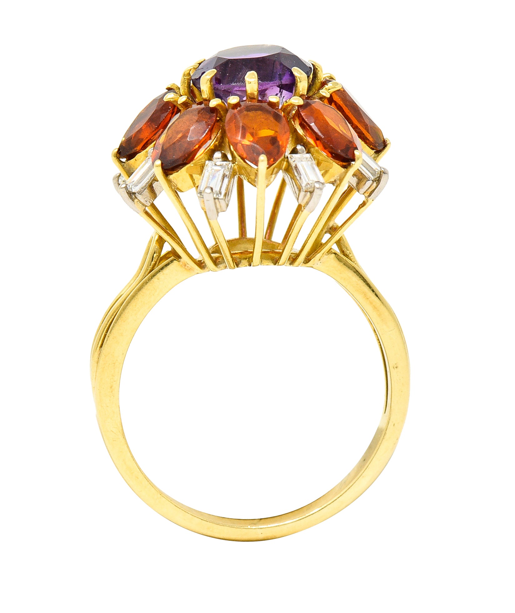 H. Stern Modernist 6.10 CTW Amethyst Citrine Diamond 18 Karat Gold Tiered Vintage Cluster Ring Wilson's Estate Jewelry