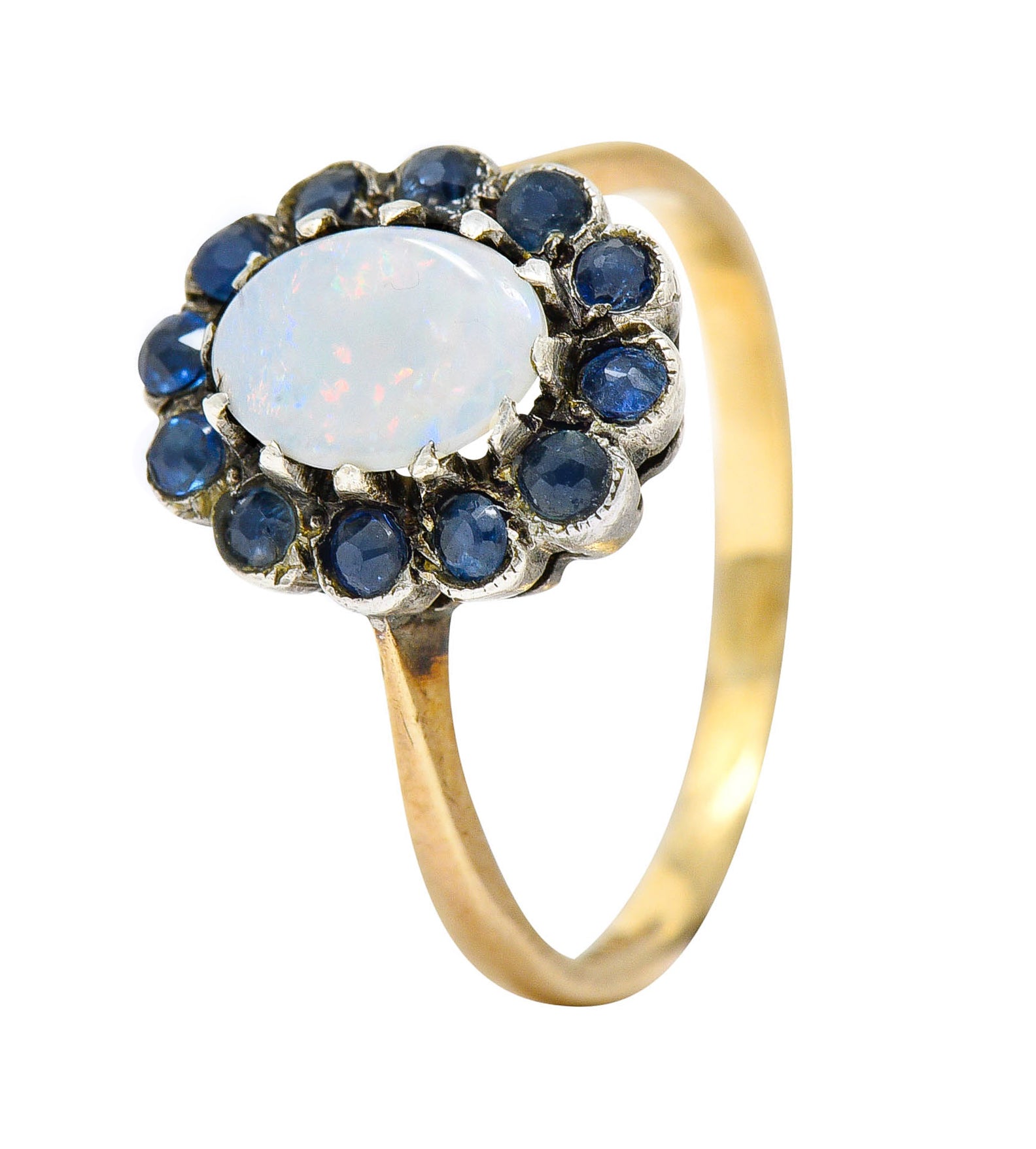 1890 Victorian Opal Sapphire Silver-Topped 14 Karat Gold Cluster RingRing - Wilson's Estate Jewelry