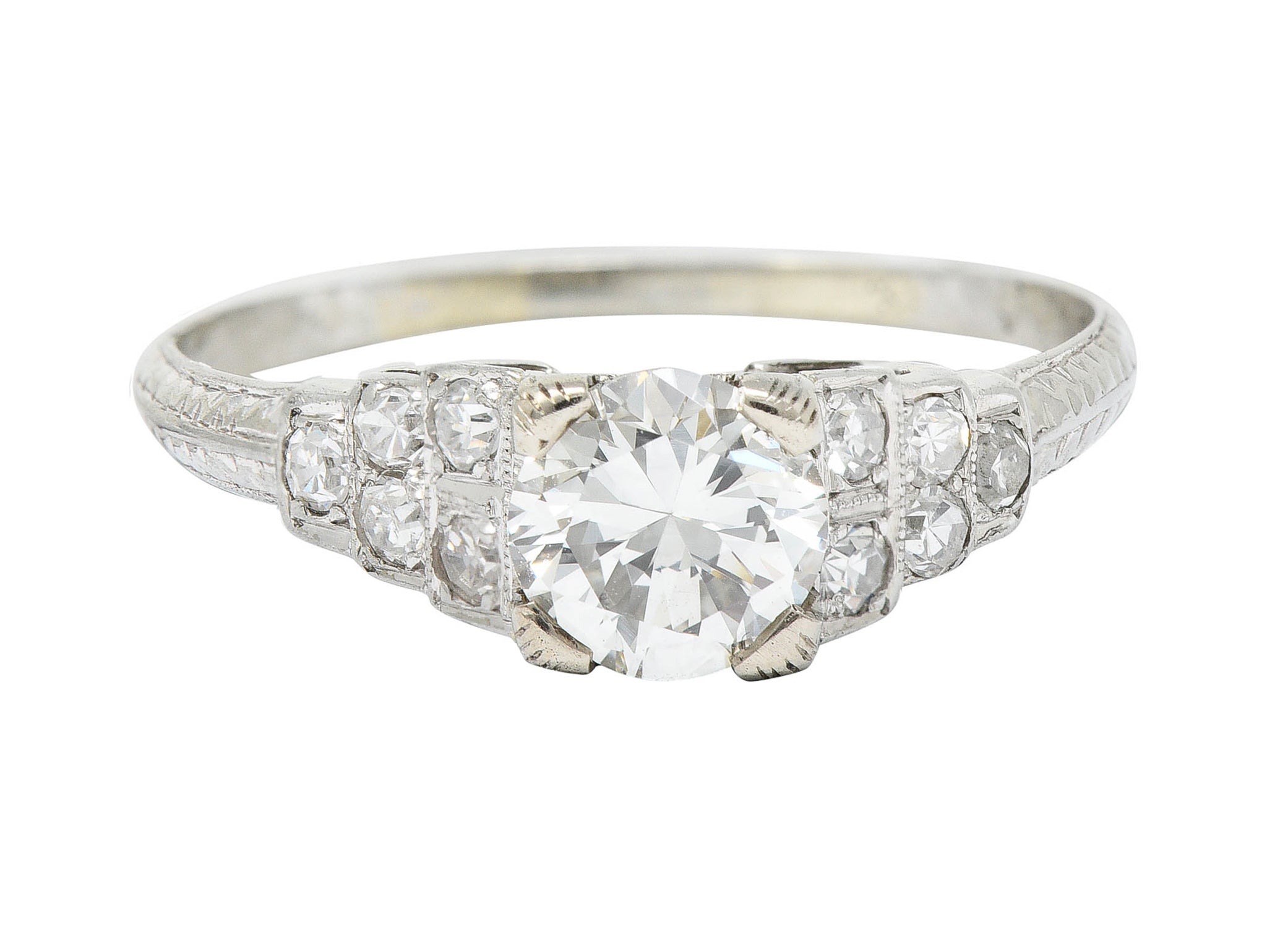 Retro 1.00 CTW Diamond 18 Karat White Gold Stepped Engagement RingRing - Wilson's Estate Jewelry