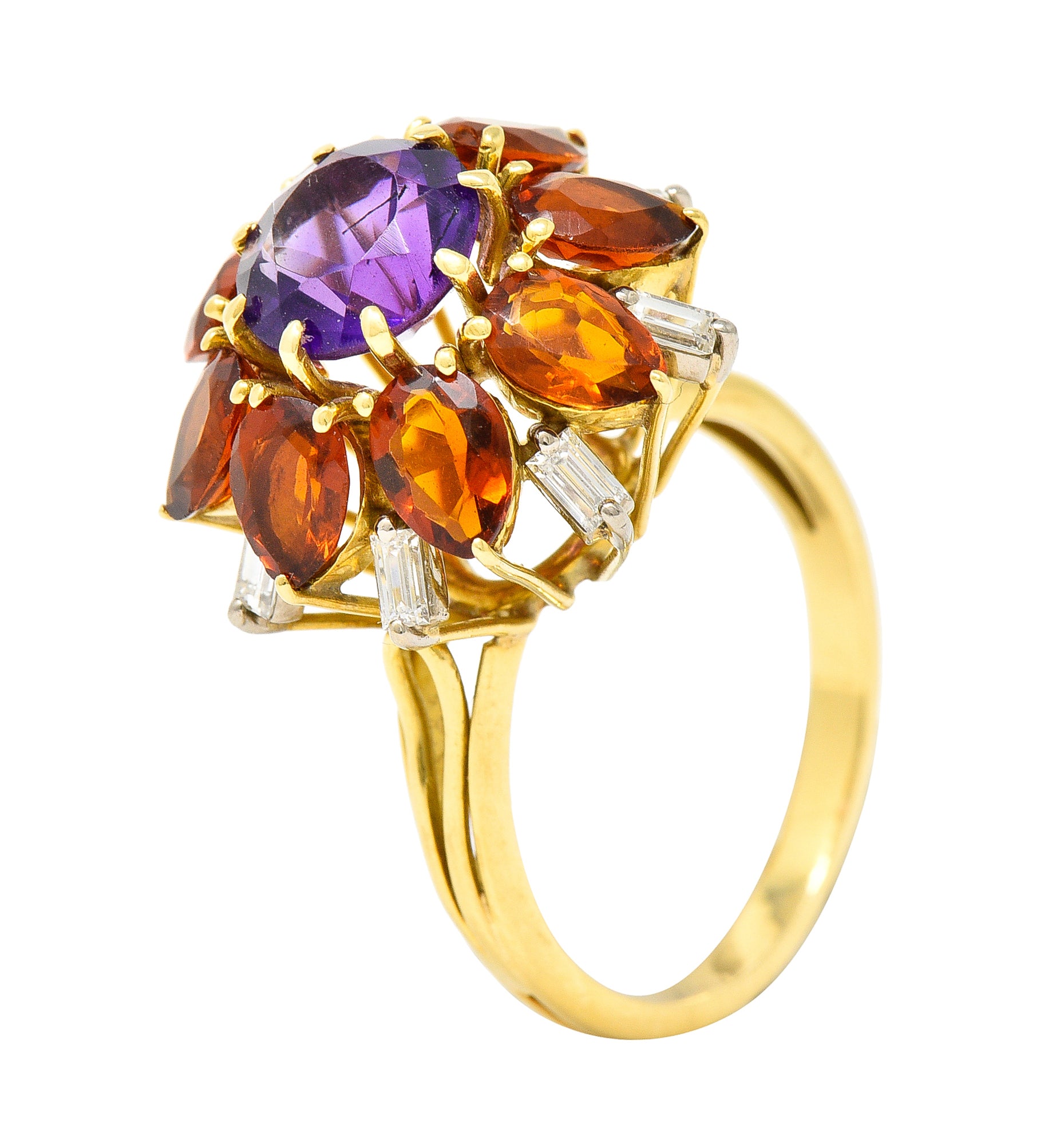 H. Stern Modernist 6.10 CTW Amethyst Citrine Diamond 18 Karat Gold Tiered Vintage Cluster Ring Wilson's Estate Jewelry