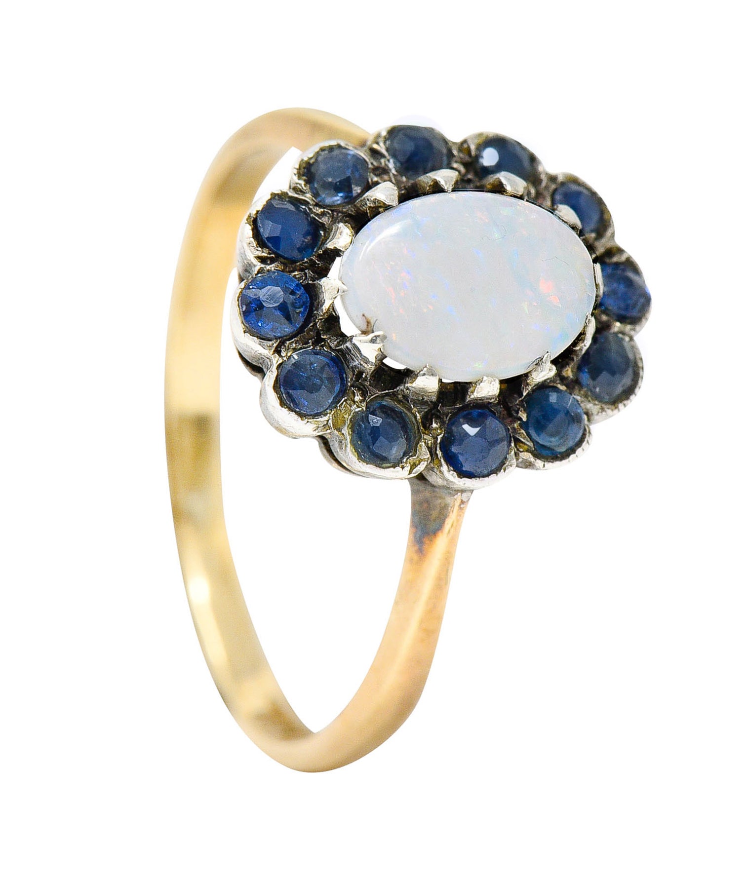 1890 Victorian Opal Sapphire Silver-Topped 14 Karat Gold Cluster RingRing - Wilson's Estate Jewelry