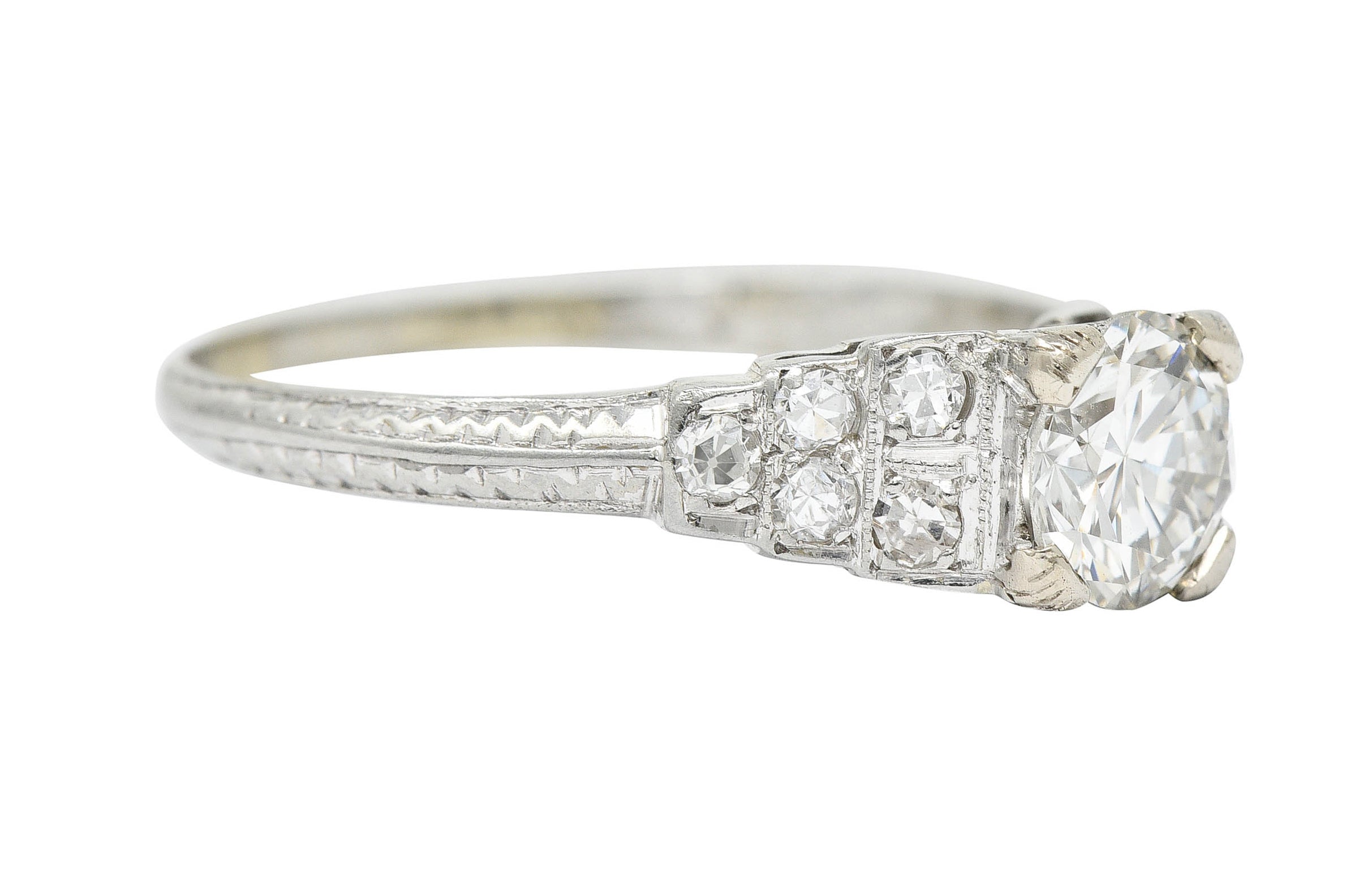 Retro 1.00 CTW Diamond 18 Karat White Gold Stepped Engagement RingRing - Wilson's Estate Jewelry