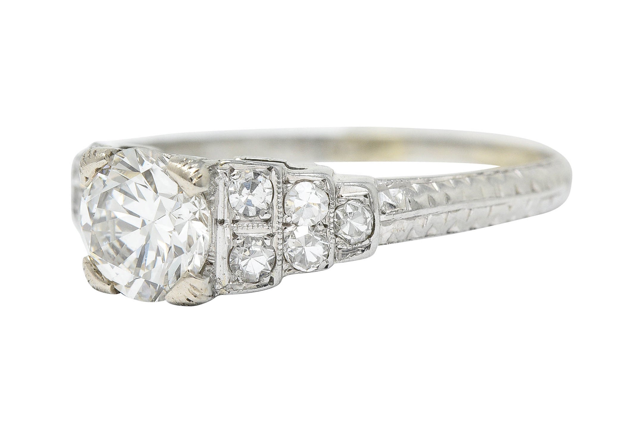 Retro 1.00 CTW Diamond 18 Karat White Gold Stepped Engagement RingRing - Wilson's Estate Jewelry