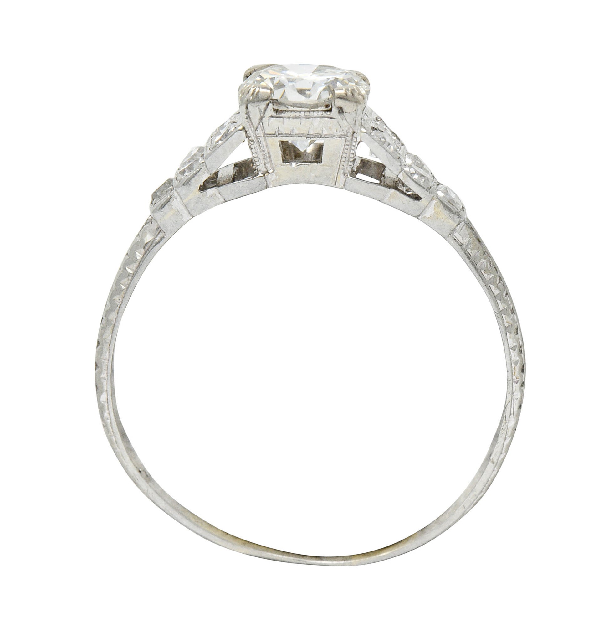 Retro 1.00 CTW Diamond 18 Karat White Gold Stepped Engagement RingRing - Wilson's Estate Jewelry