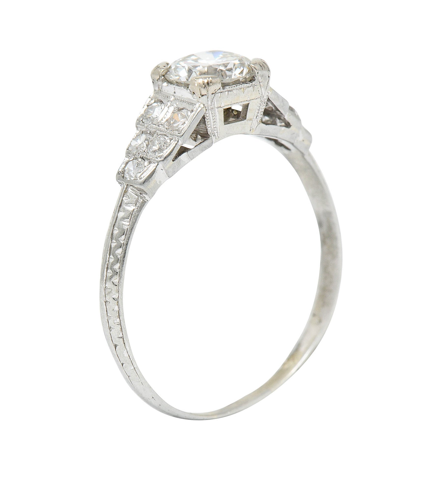 Retro 1.00 CTW Diamond 18 Karat White Gold Stepped Engagement RingRing - Wilson's Estate Jewelry