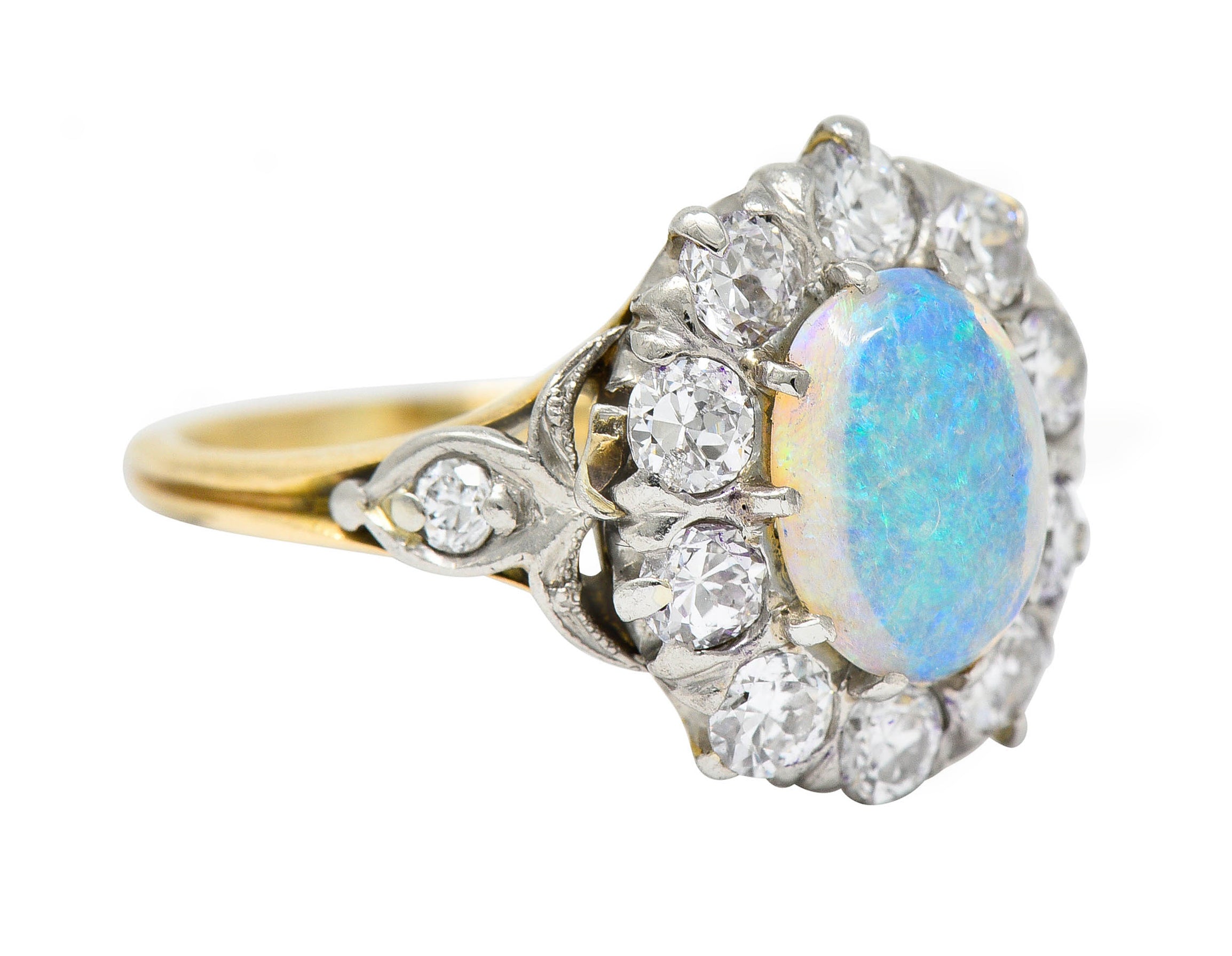 Edwardian Jelly Opal 1.06 CTW Diamond Platinum-Topped 14 Karat Gold Cluster RingRing - Wilson's Estate Jewelry