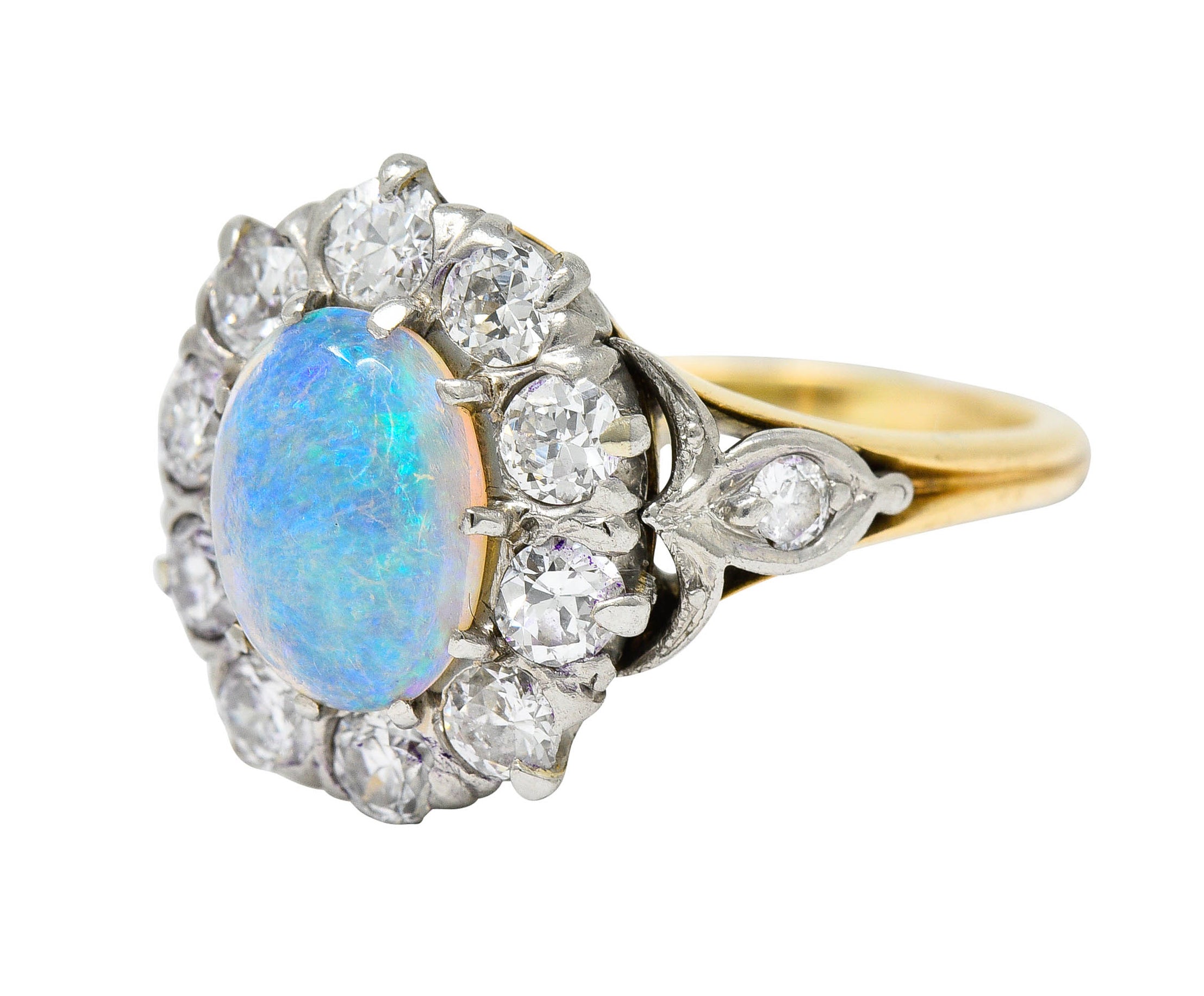 Edwardian Jelly Opal 1.06 CTW Diamond Platinum-Topped 14 Karat Gold Cluster RingRing - Wilson's Estate Jewelry