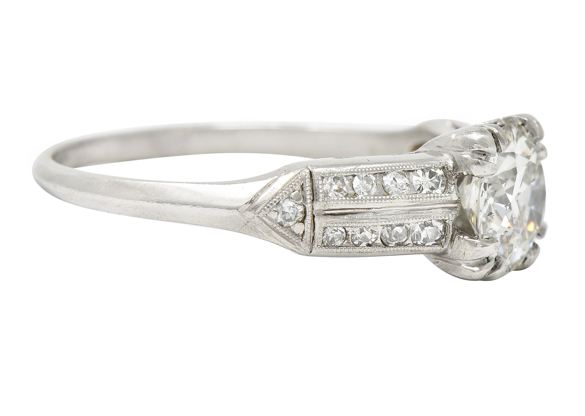 1950's Mid-Century 1.37 CTW Diamond Platinum Pointed Shoulder Vintage Engagement Ring GIA Wilson's Estate Jewelry