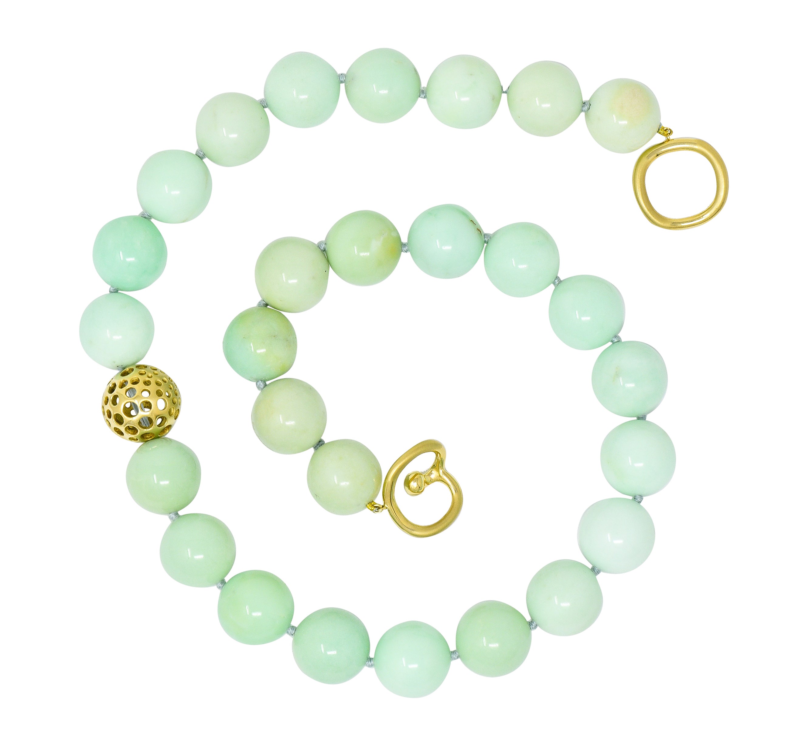 Angela Cummings Chrysoprase 18 Karat Gold Bead Station Necklace - Wilson's Estate Jewelry