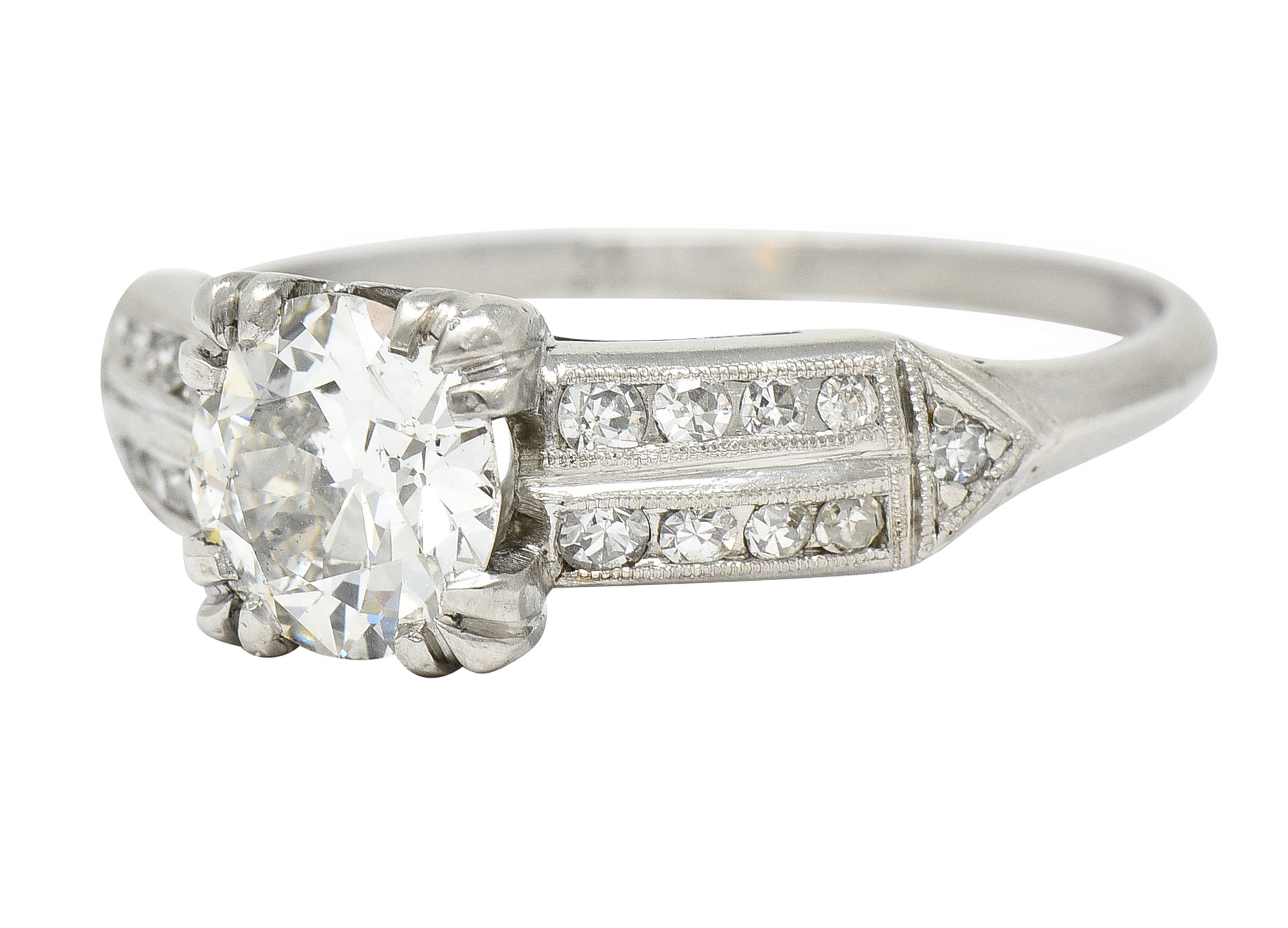 1950's Mid-Century 1.37 CTW Diamond Platinum Pointed Shoulder Vintage Engagement Ring GIA Wilson's Estate Jewelry