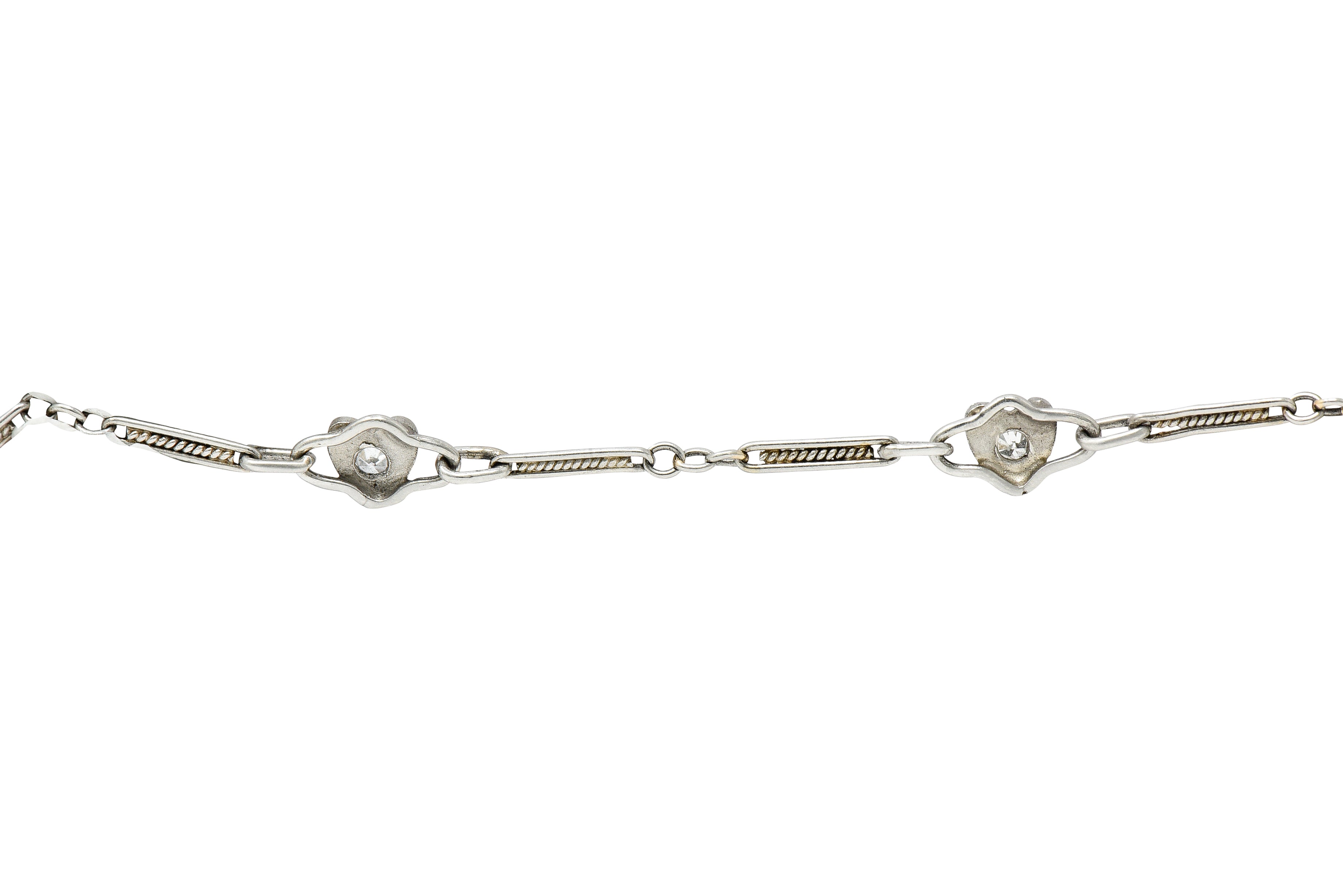 Art Deco Diamond Platinum 14 Karat White Gold Heart Wedding Engagement Charm Bracelet Wilson's Estate Jewelry