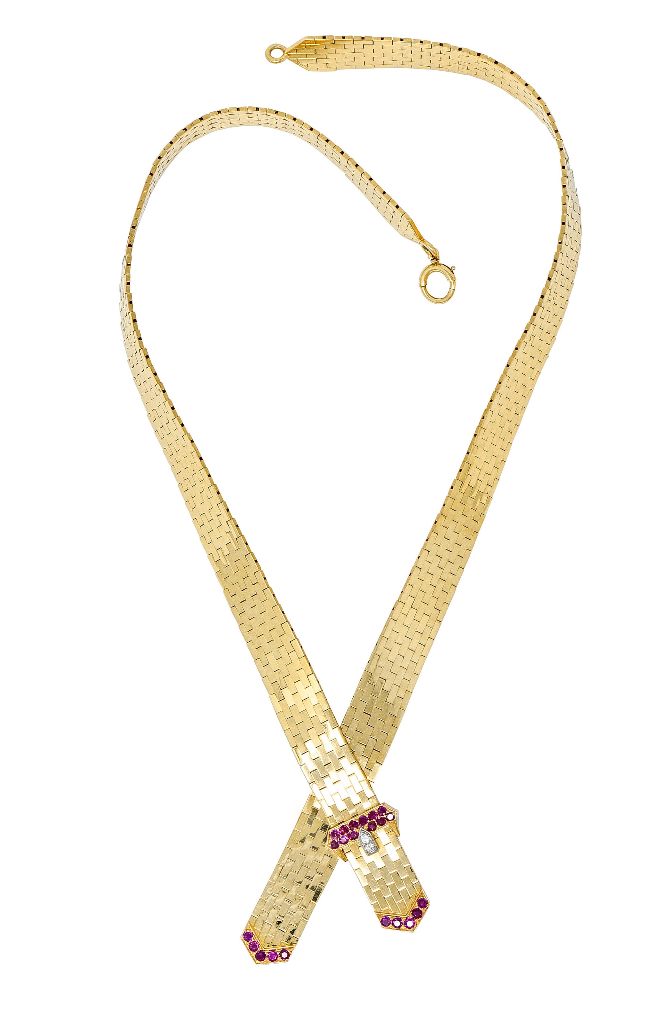 Tiffany & Co. Retro Ruby Diamond 14 Karat Gold Buckle Collar NecklaceNecklace - Wilson's Estate Jewelry