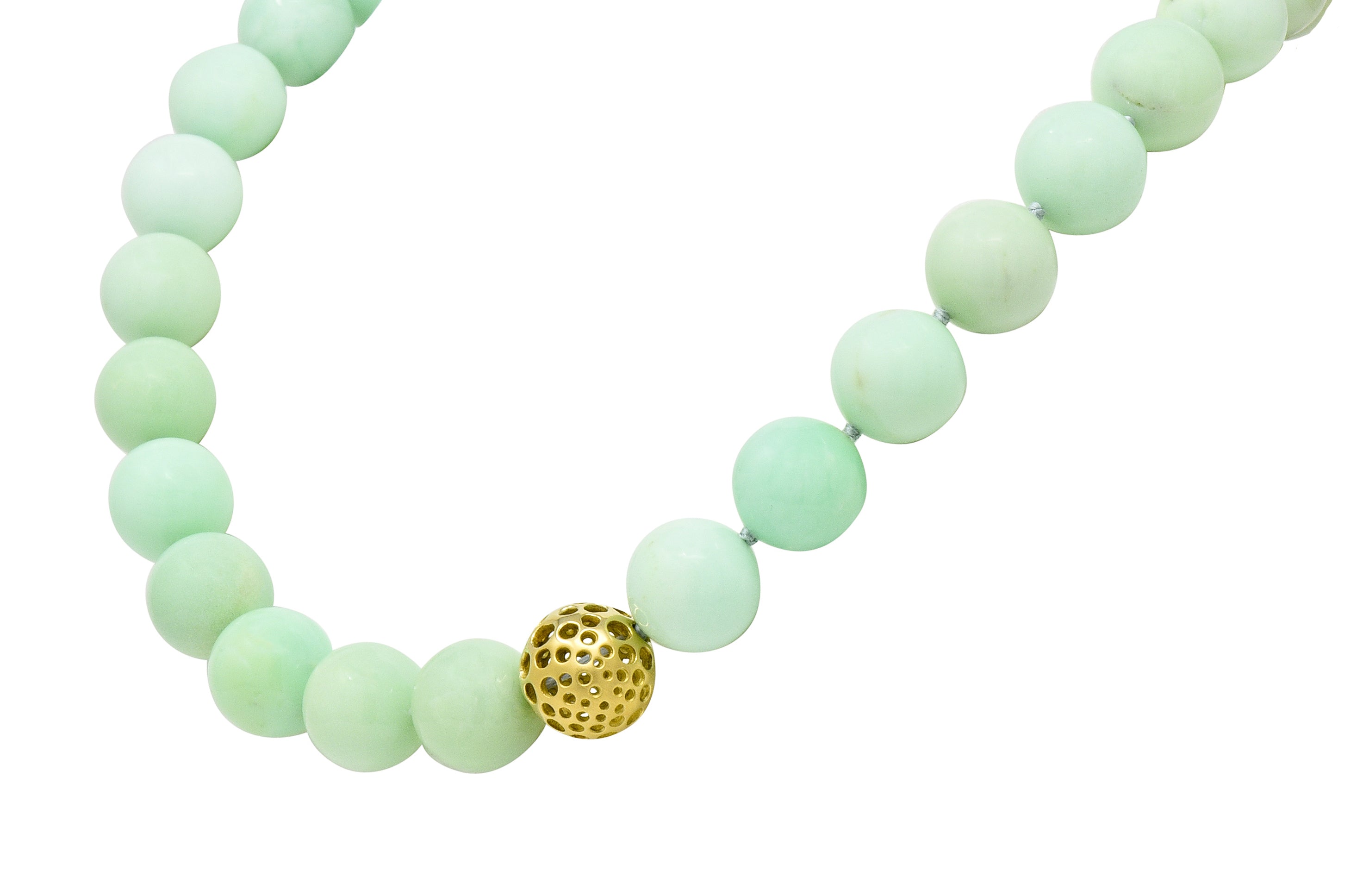 Angela Cummings Chrysoprase 18 Karat Gold Bead Station Necklace - Wilson's Estate Jewelry