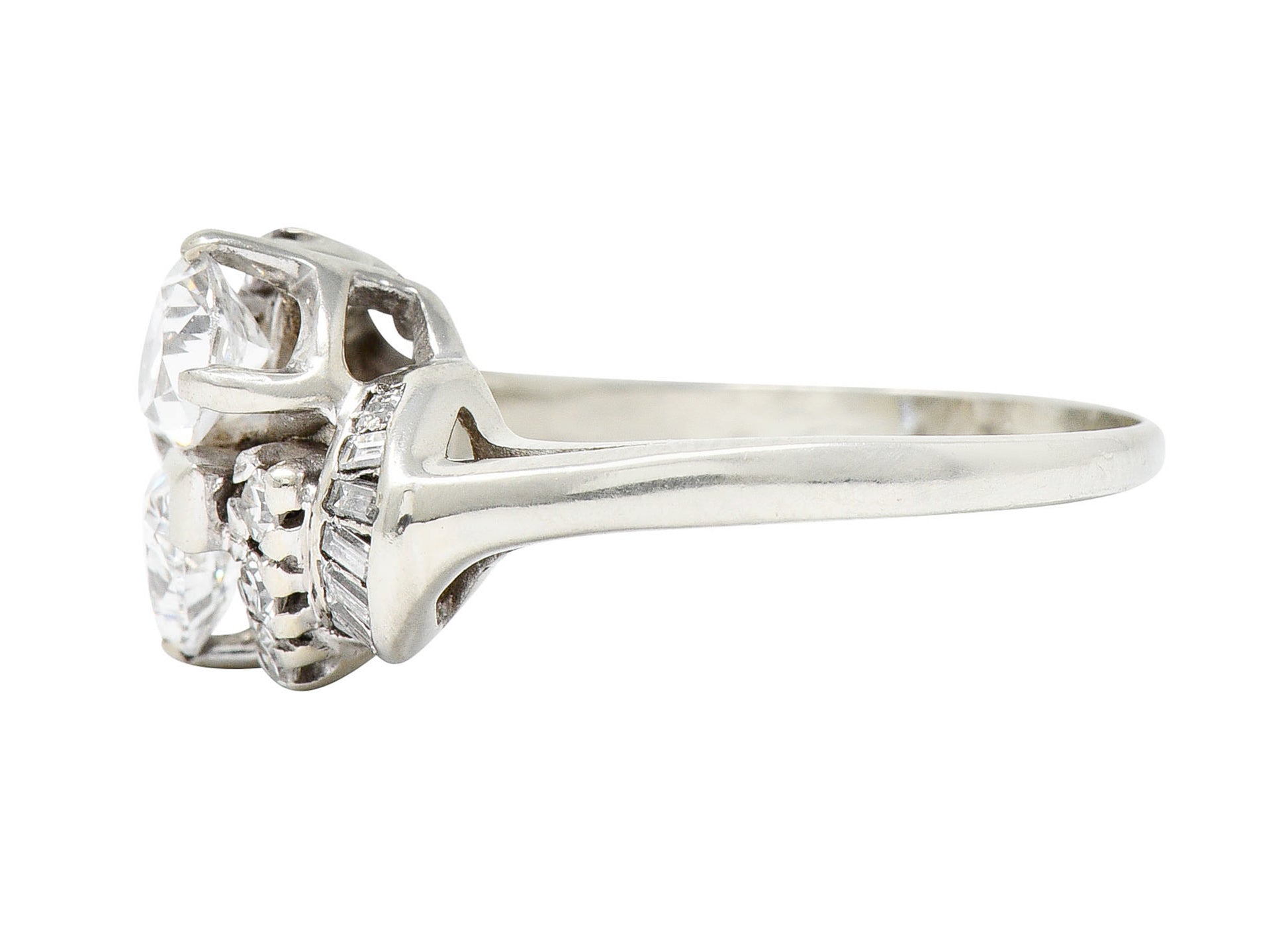 1950's Mid-Century 1.74 CTW Diamond 14 Karat White Gold Bypass RingRing - Wilson's Estate Jewelry