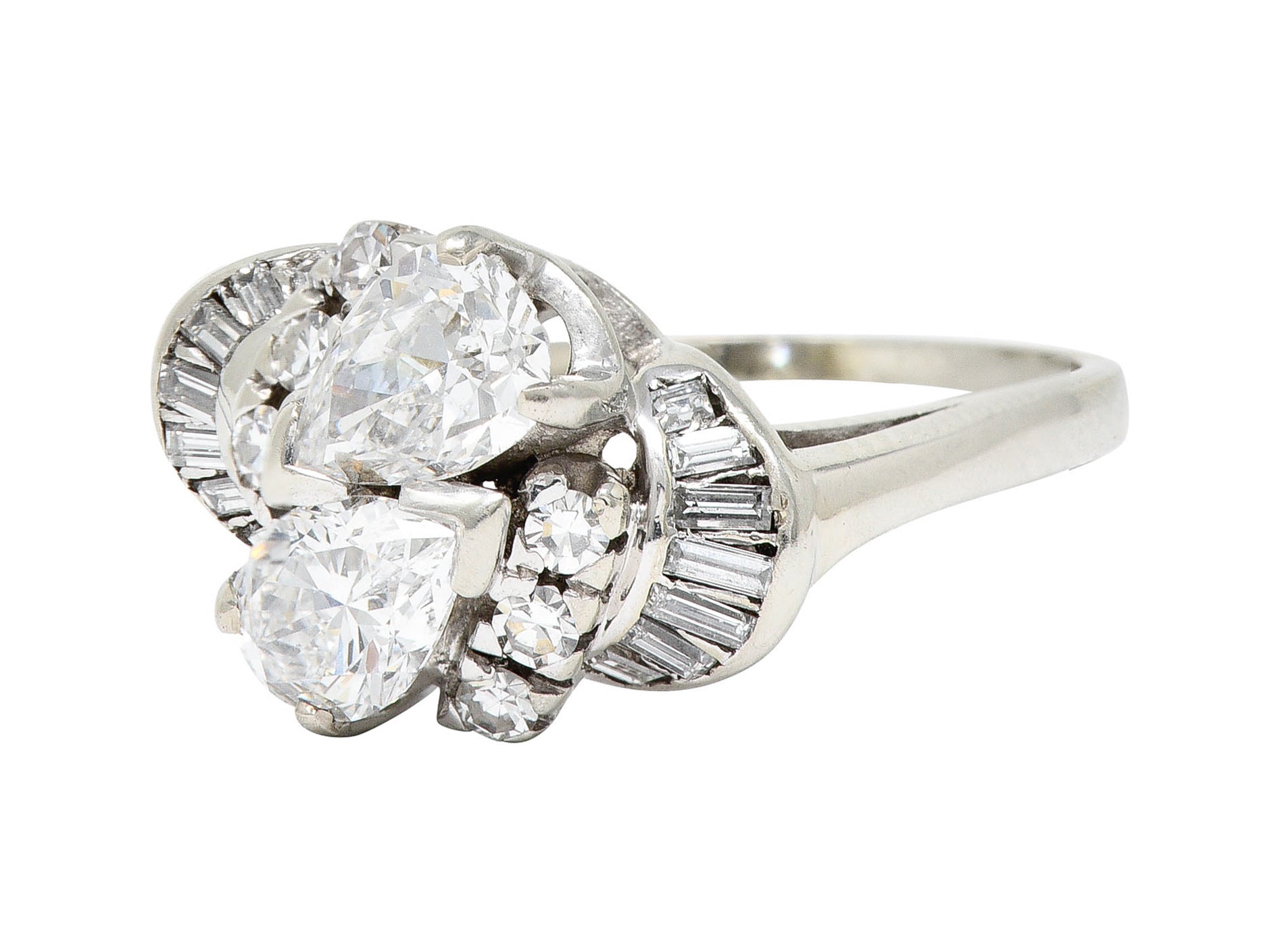 1950's Mid-Century 1.74 CTW Diamond 14 Karat White Gold Bypass RingRing - Wilson's Estate Jewelry