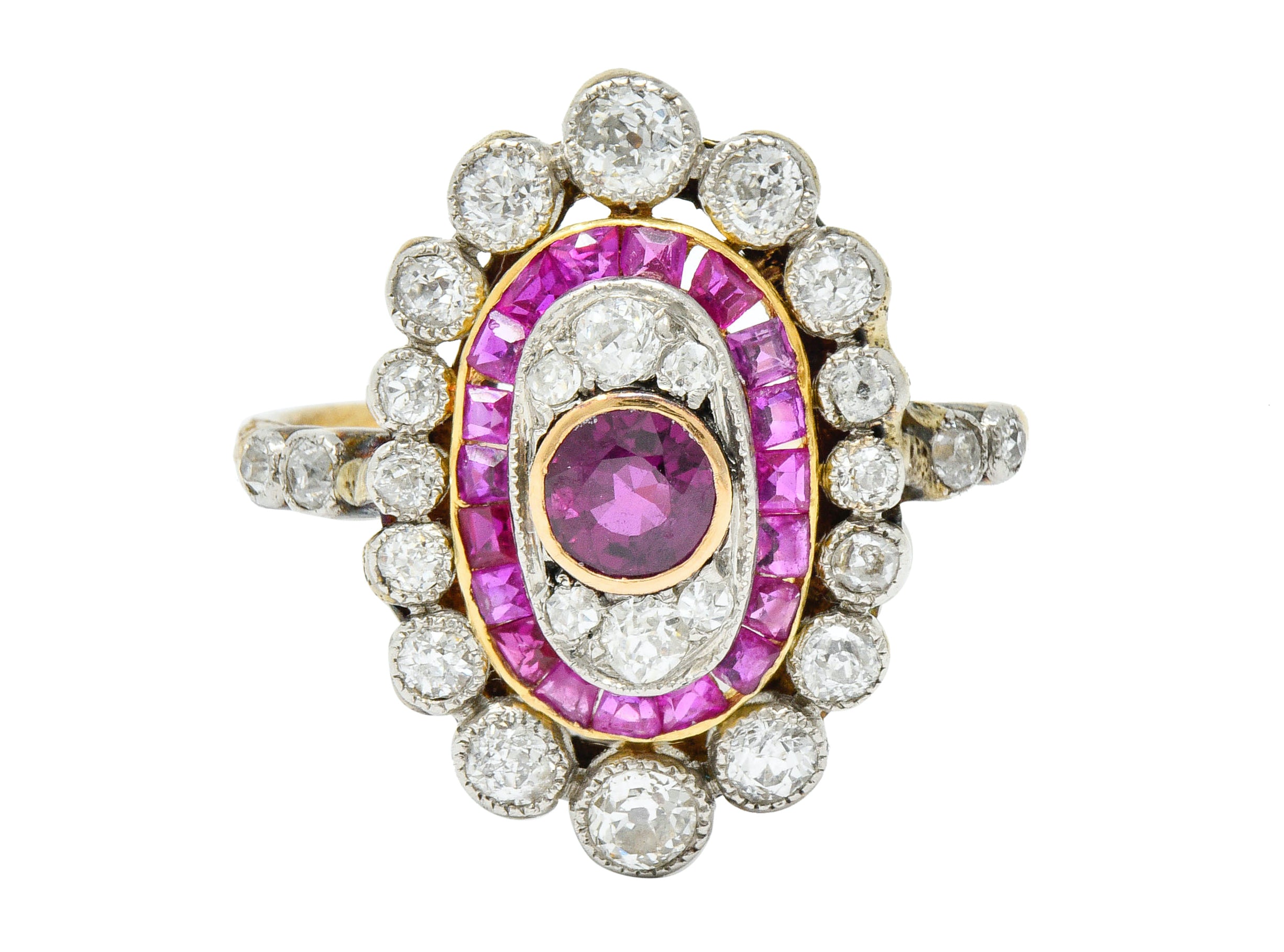 Edwardian Ruby Diamond Platinum-Topped 18 Karat Gold Dinner RingRing - Wilson's Estate Jewelry