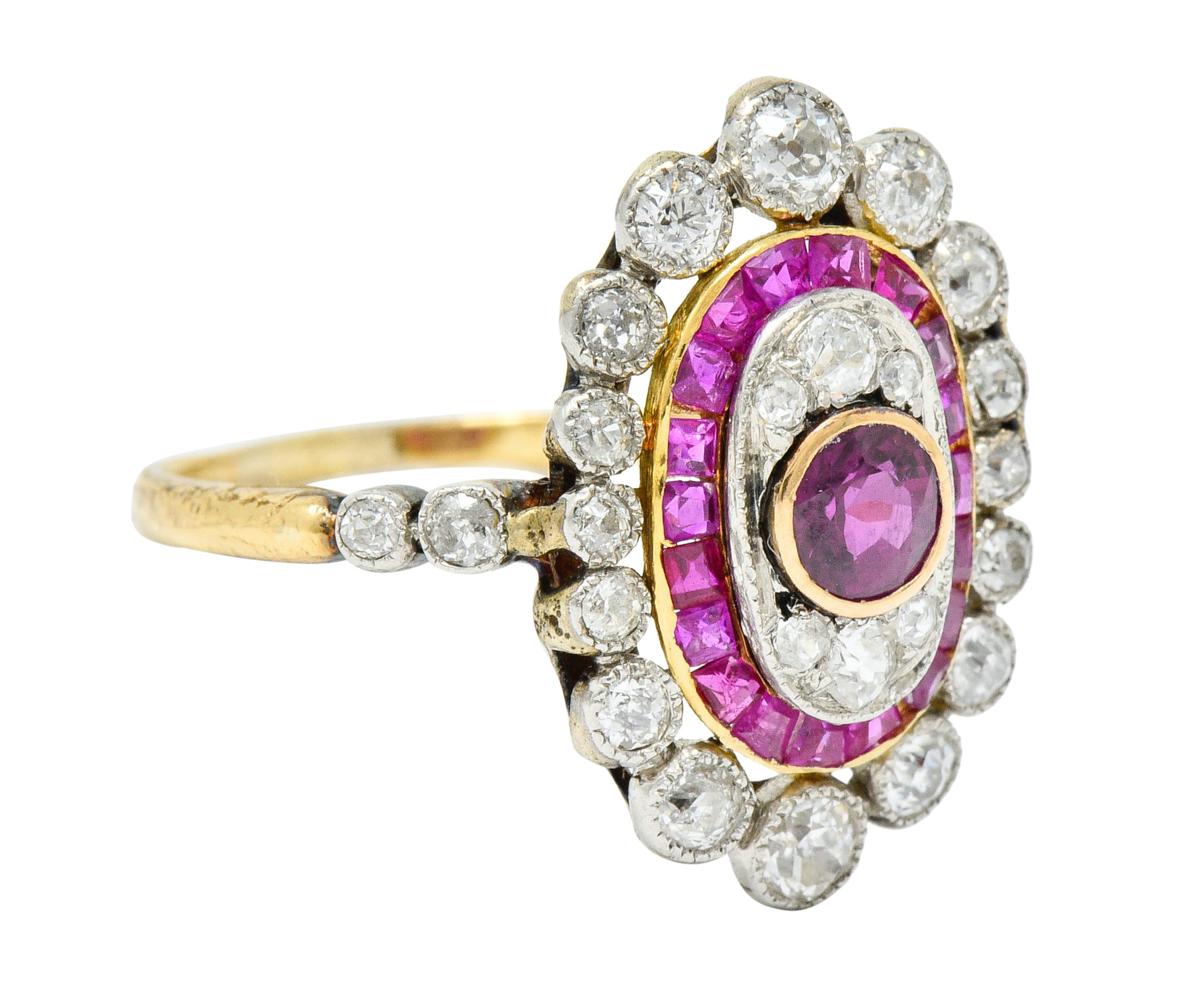 Edwardian Ruby Diamond Platinum-Topped 18 Karat Gold Dinner RingRing - Wilson's Estate Jewelry