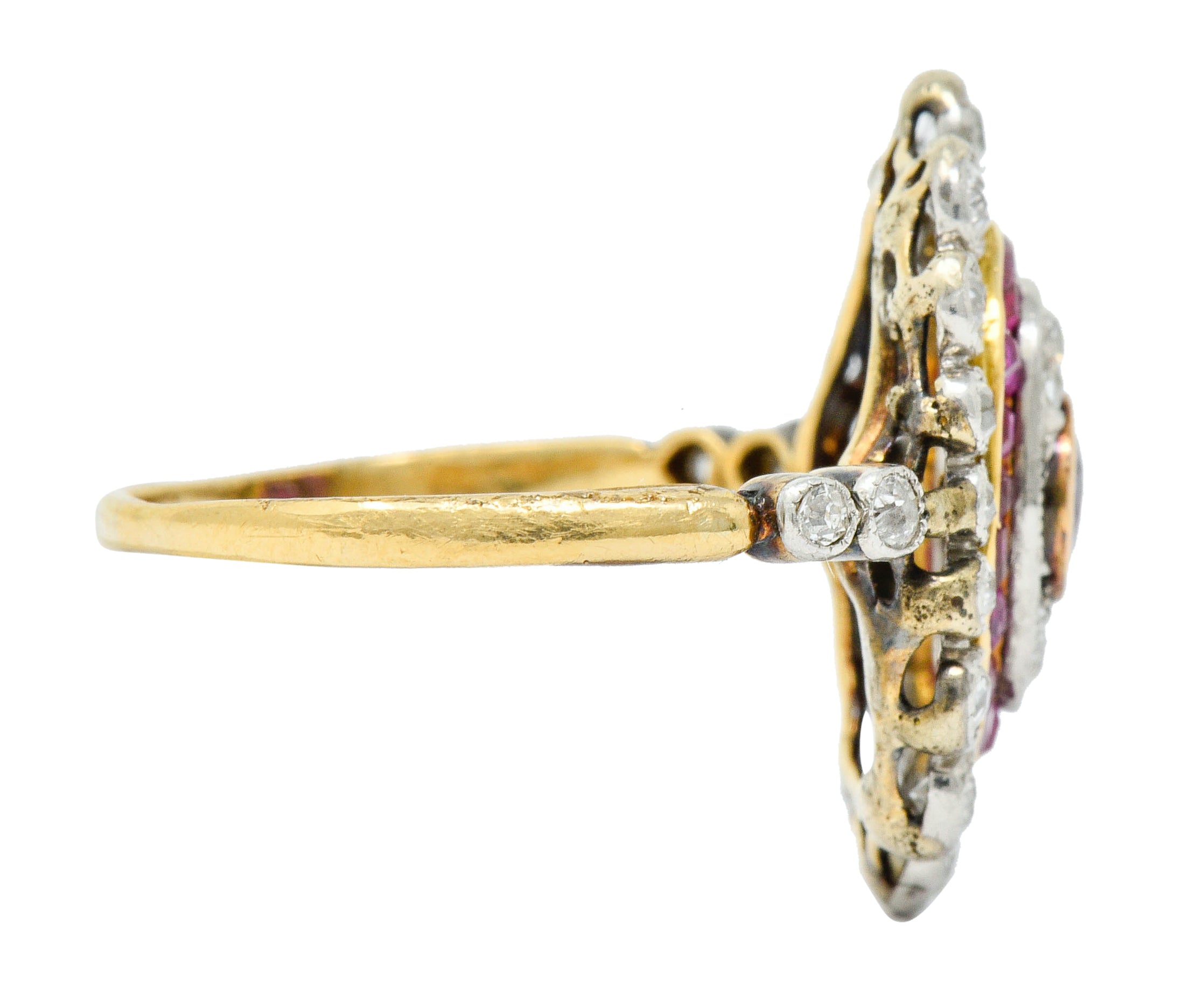 Edwardian Ruby Diamond Platinum-Topped 18 Karat Gold Dinner RingRing - Wilson's Estate Jewelry