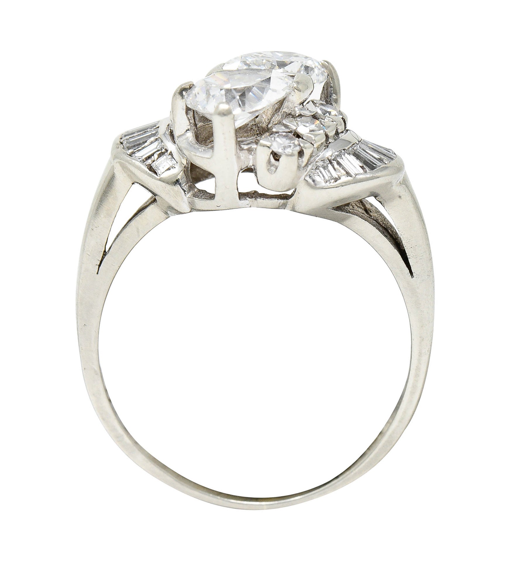 1950's Mid-Century 1.74 CTW Diamond 14 Karat White Gold Bypass RingRing - Wilson's Estate Jewelry