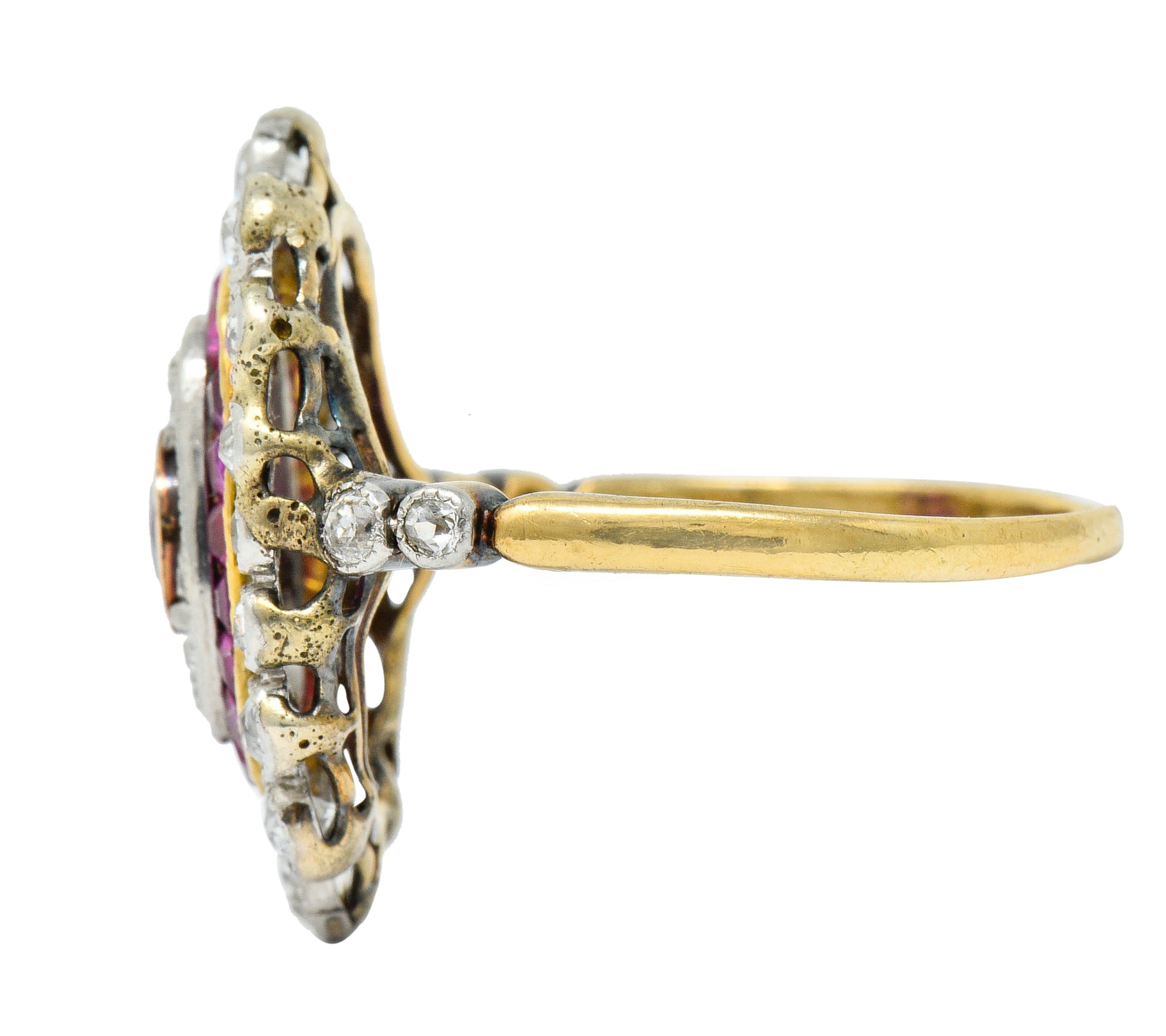 Edwardian Ruby Diamond Platinum-Topped 18 Karat Gold Dinner RingRing - Wilson's Estate Jewelry