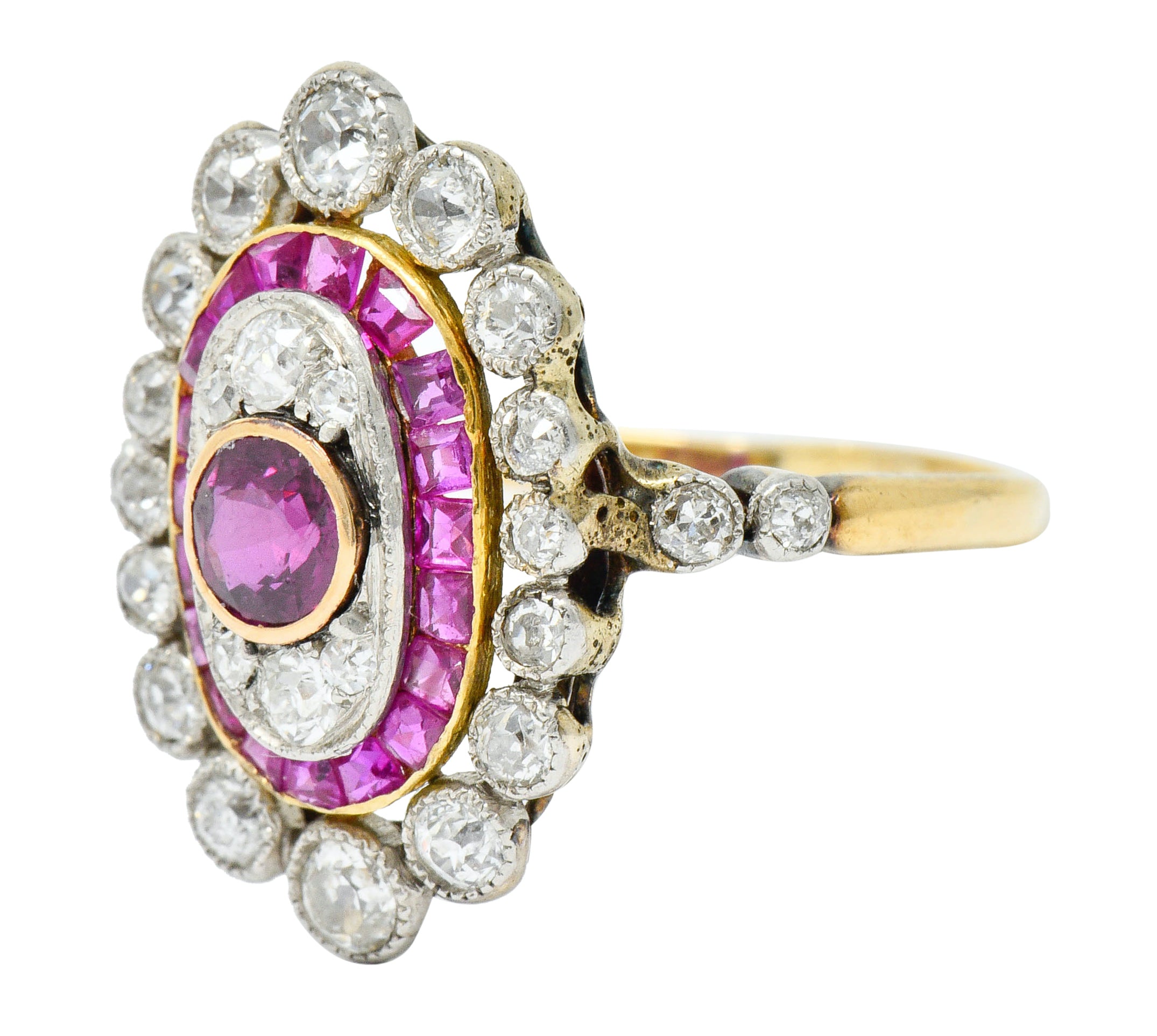 Edwardian Ruby Diamond Platinum-Topped 18 Karat Gold Dinner RingRing - Wilson's Estate Jewelry