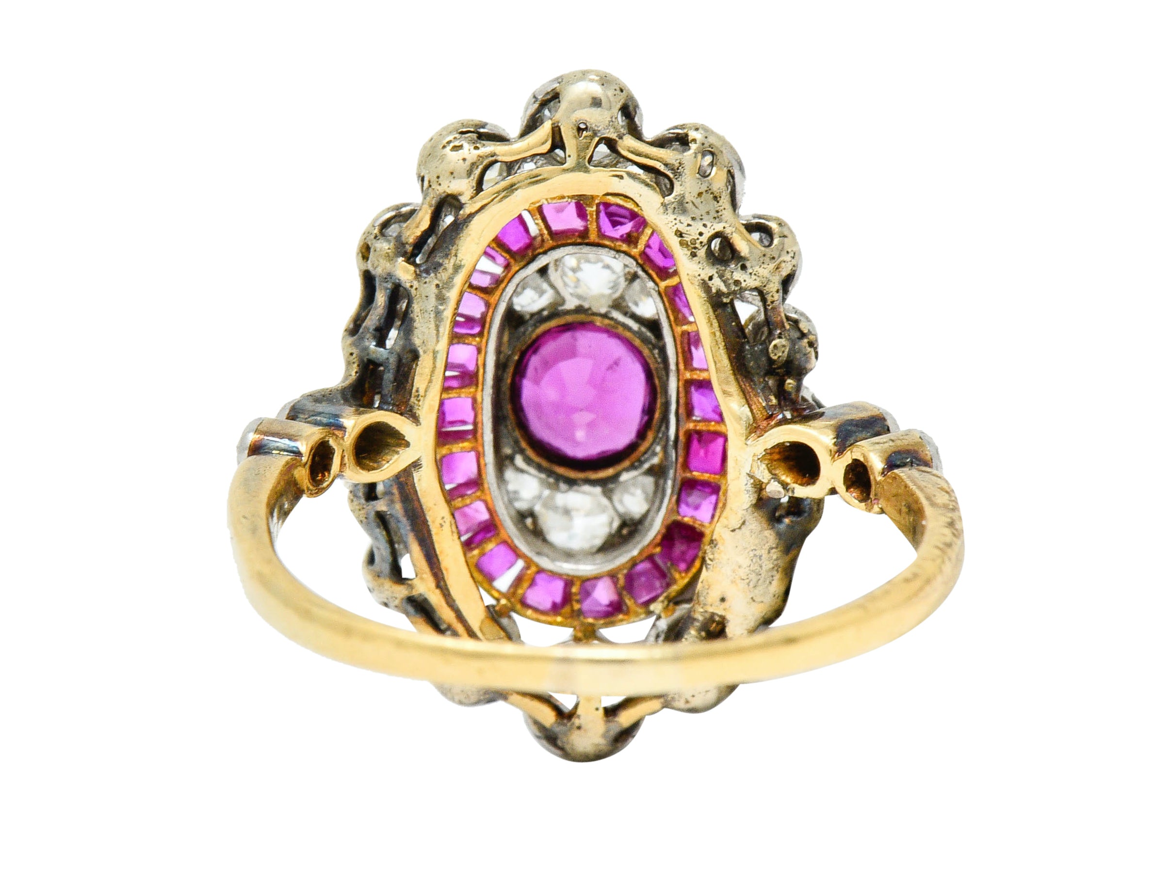 Edwardian Ruby Diamond Platinum-Topped 18 Karat Gold Dinner RingRing - Wilson's Estate Jewelry