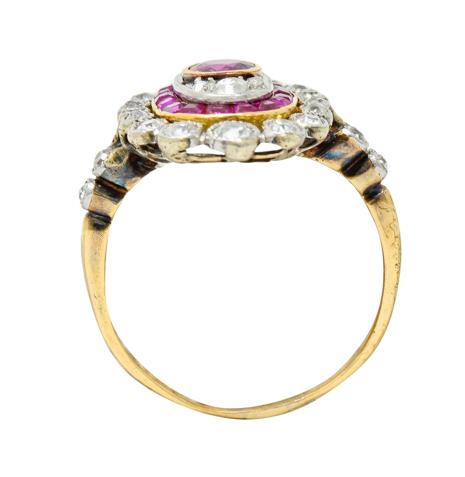 Edwardian Ruby Diamond Platinum-Topped 18 Karat Gold Dinner RingRing - Wilson's Estate Jewelry