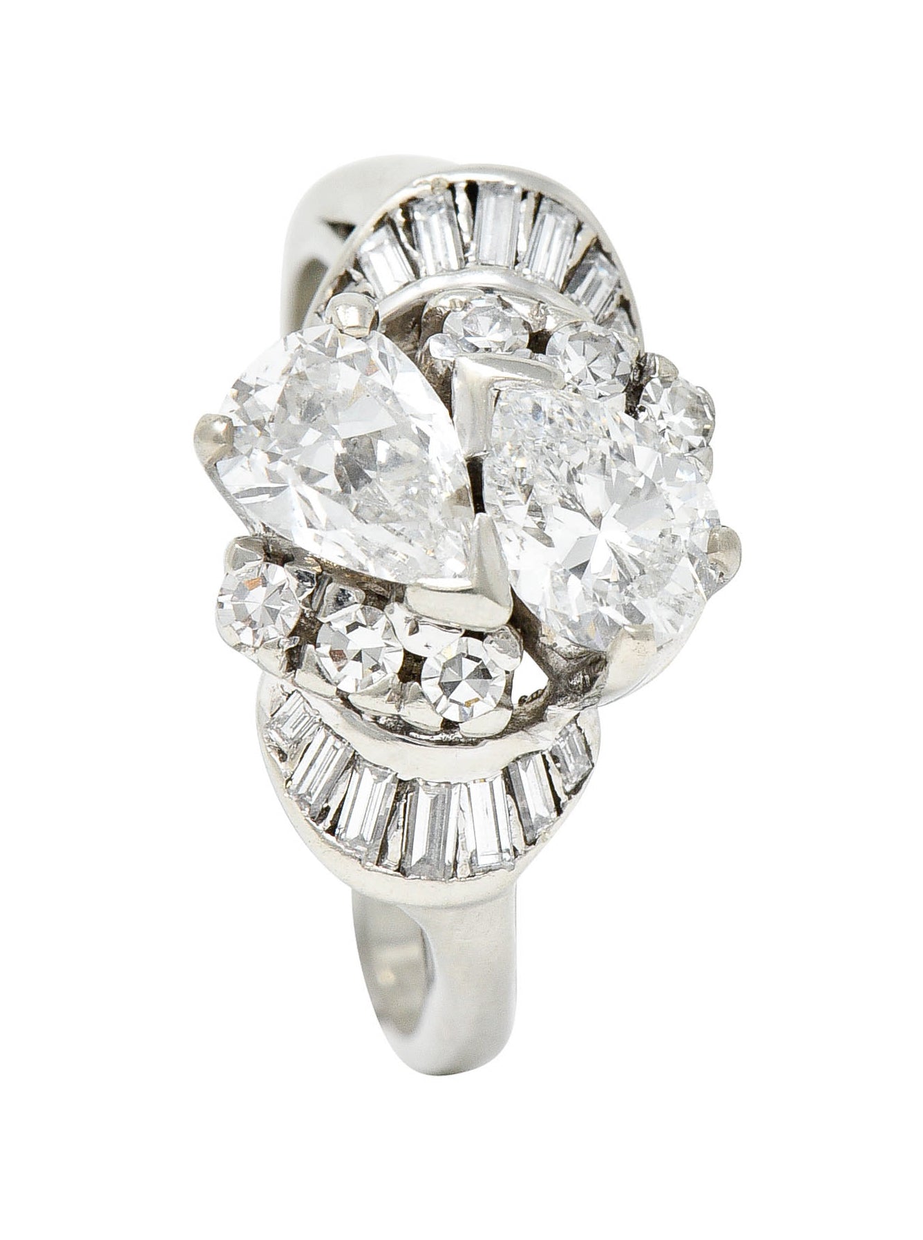 1950's Mid-Century 1.74 CTW Diamond 14 Karat White Gold Bypass RingRing - Wilson's Estate Jewelry