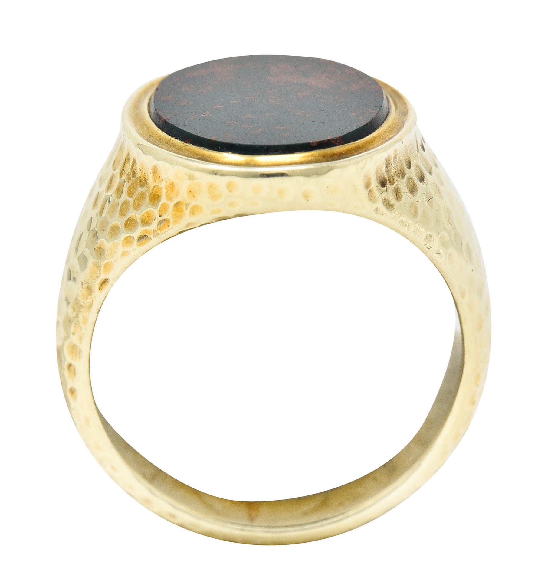 Jones & Woodland Retro Bloodstone 14 Karat Hammered Gold Unisex Signet RingRing - Wilson's Estate Jewelry