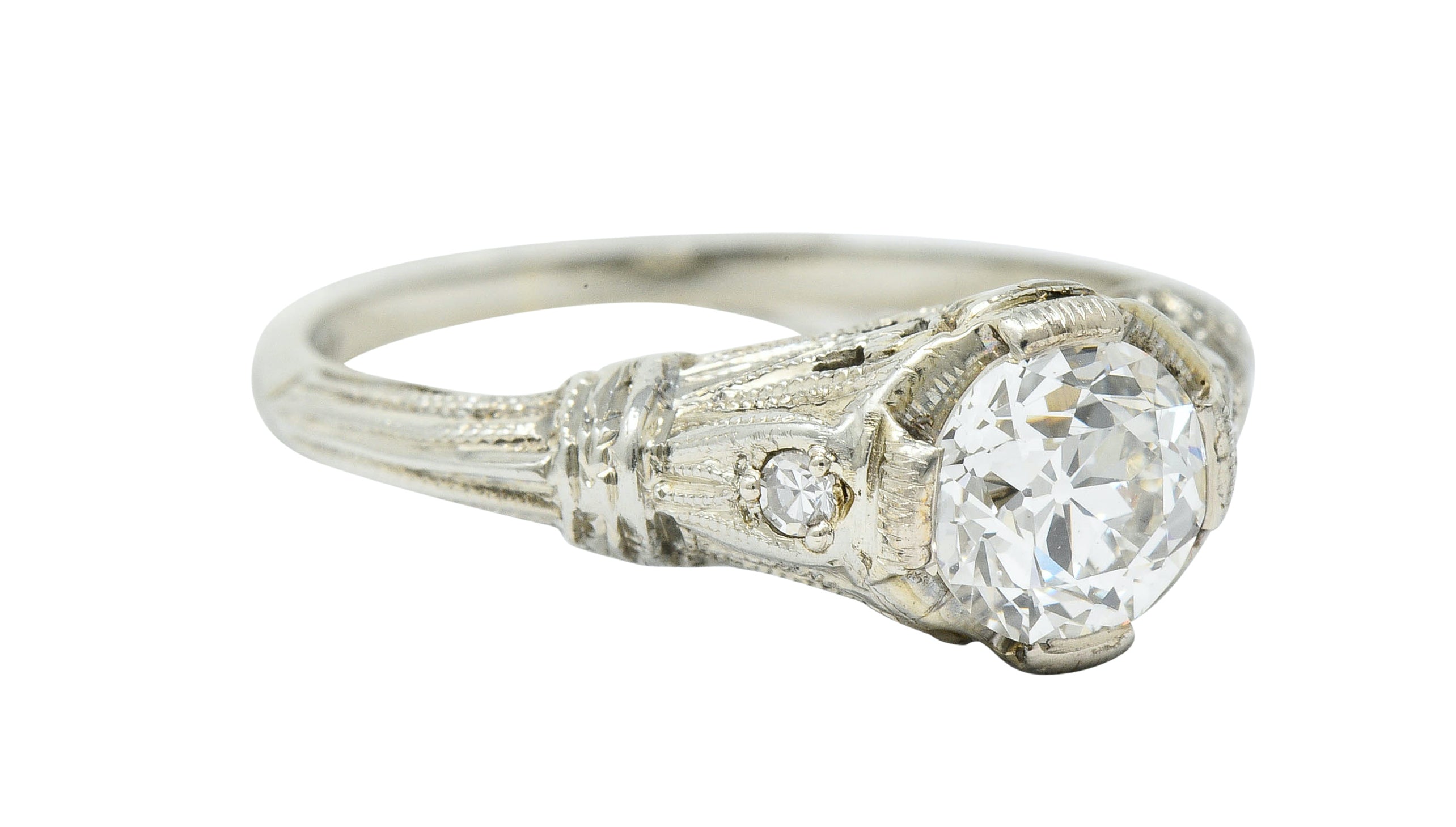 Art Deco 0.85 CTW Diamond 18 Karat White Gold Engagement Ring GIARing - Wilson's Estate Jewelry