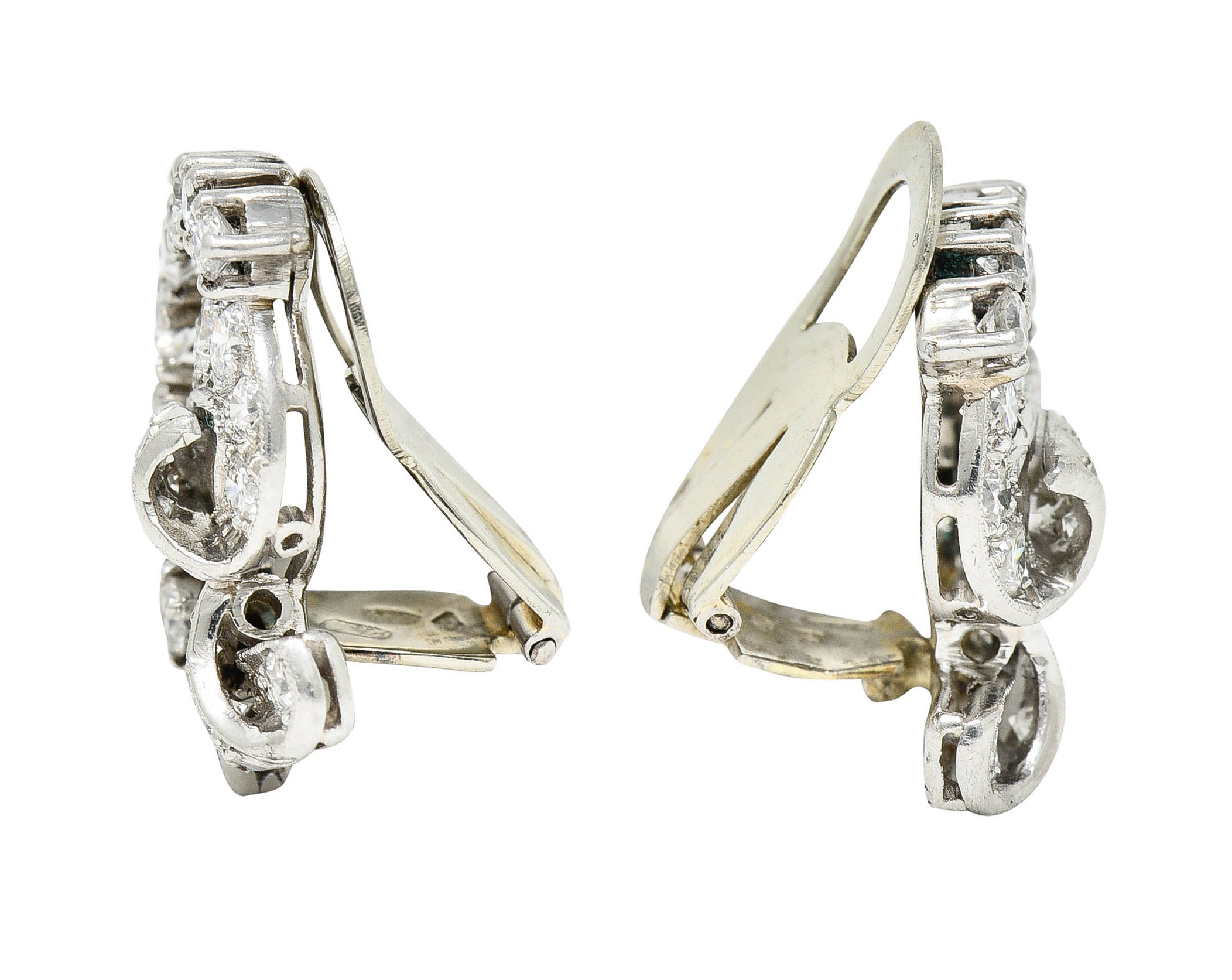 1950's Mid-Century 1.15 CTW Diamond Platinum Ribboned Ear-Clip EarringsEarrings - Wilson's Estate Jewelry