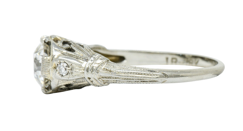 Art Deco 0.85 CTW Diamond 18 Karat White Gold Engagement Ring GIARing - Wilson's Estate Jewelry