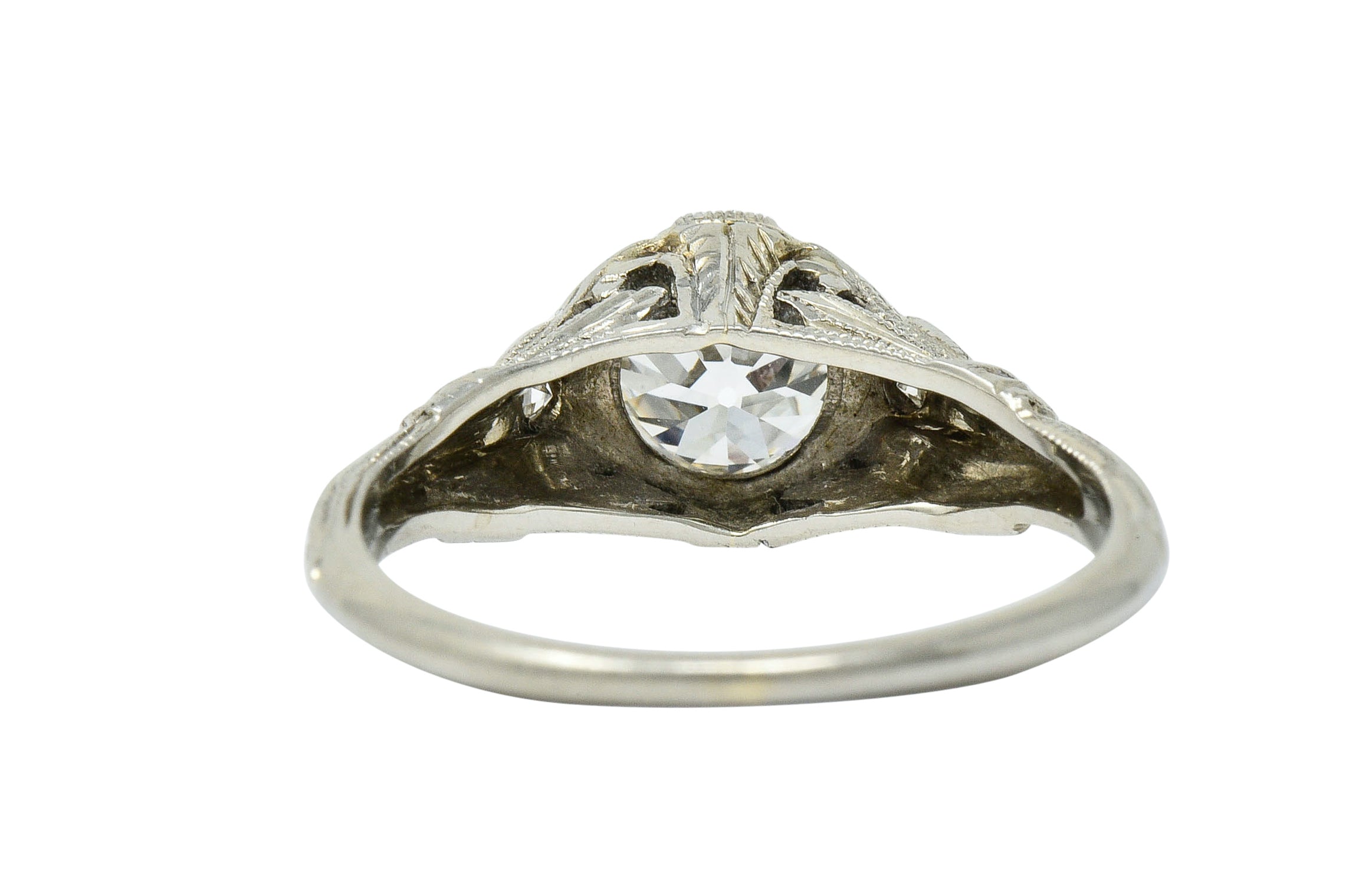 Art Deco 0.85 CTW Diamond 18 Karat White Gold Engagement Ring GIARing - Wilson's Estate Jewelry