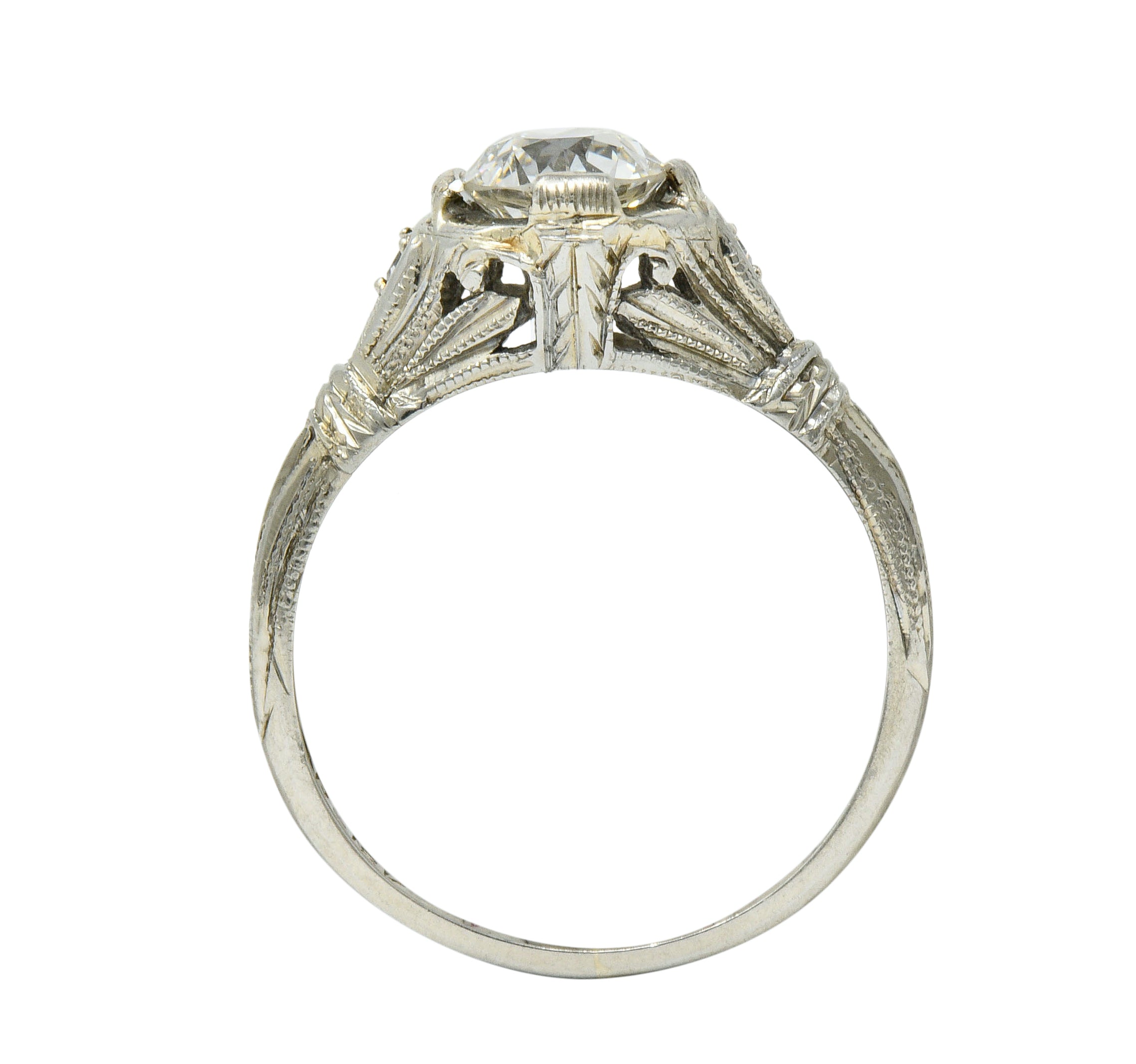 Art Deco 0.85 CTW Diamond 18 Karat White Gold Engagement Ring GIARing - Wilson's Estate Jewelry