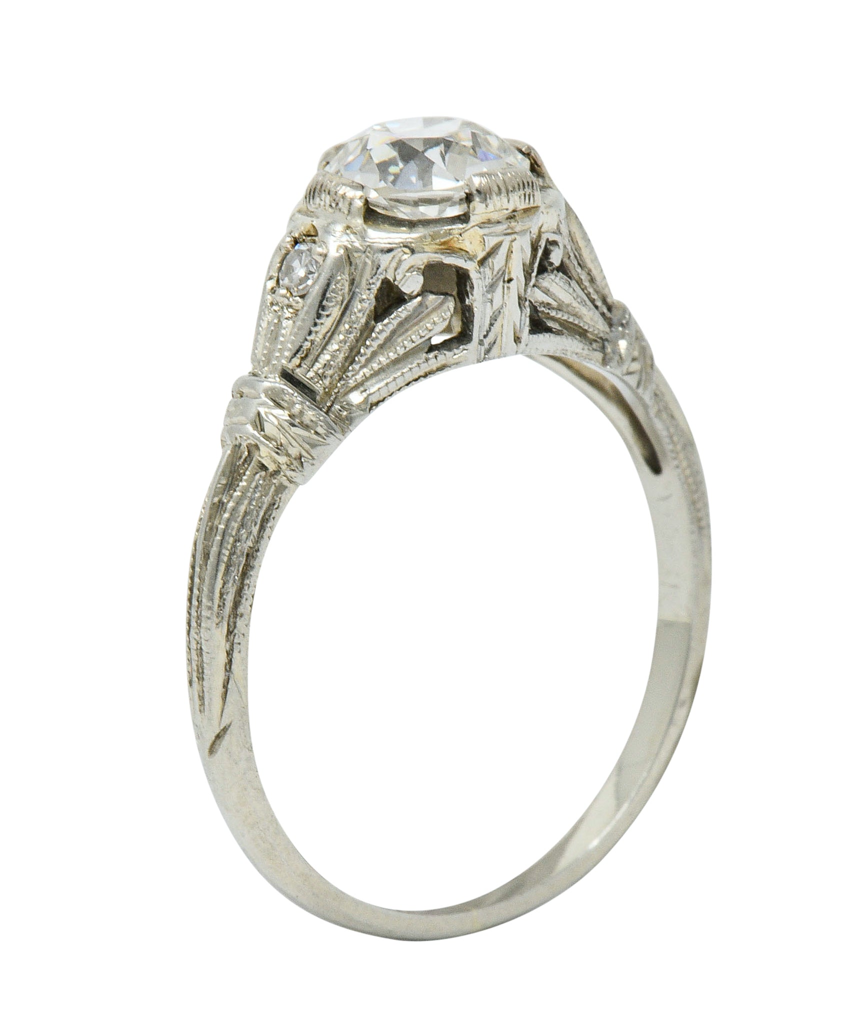 Art Deco 0.85 CTW Diamond 18 Karat White Gold Engagement Ring GIARing - Wilson's Estate Jewelry