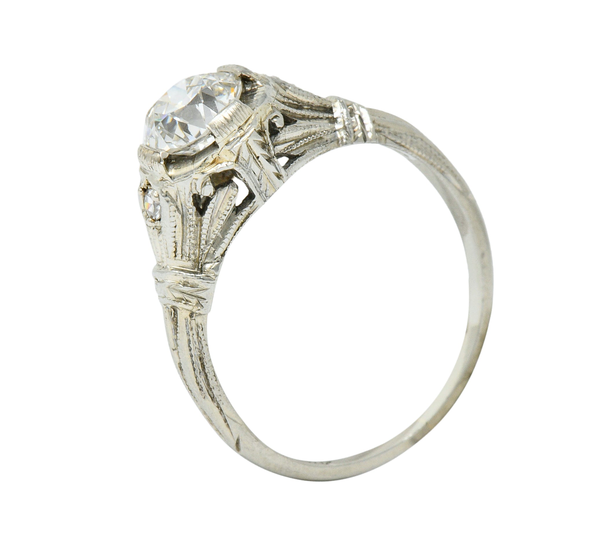 Art Deco 0.85 CTW Diamond 18 Karat White Gold Engagement Ring GIARing - Wilson's Estate Jewelry