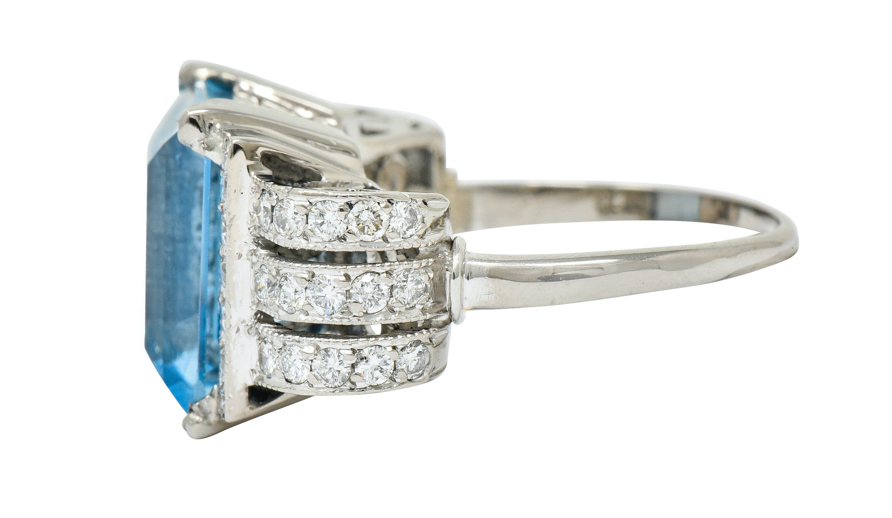 Retro 7.75 CTW Aquamarine Diamond 18 Karat Gold Scrolled Statement RingRing - Wilson's Estate Jewelry