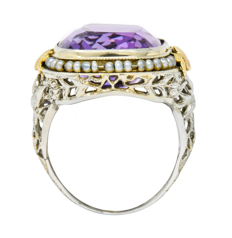 Bassett Jewelry Co. Art Deco 13.34 CTW Amethyst Pearl 18 Karat Tri ...