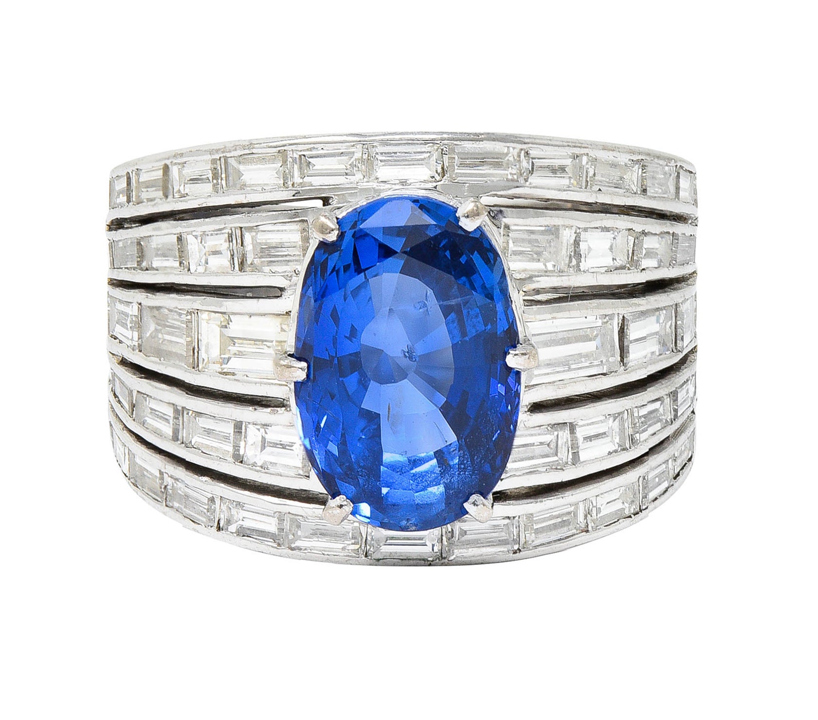 Mid-Century 6.90 CTW No Heat Ceylon Sapphire Diamond 18 Karat White Gold Band Ring GIARing - Wilson's Estate Jewelry