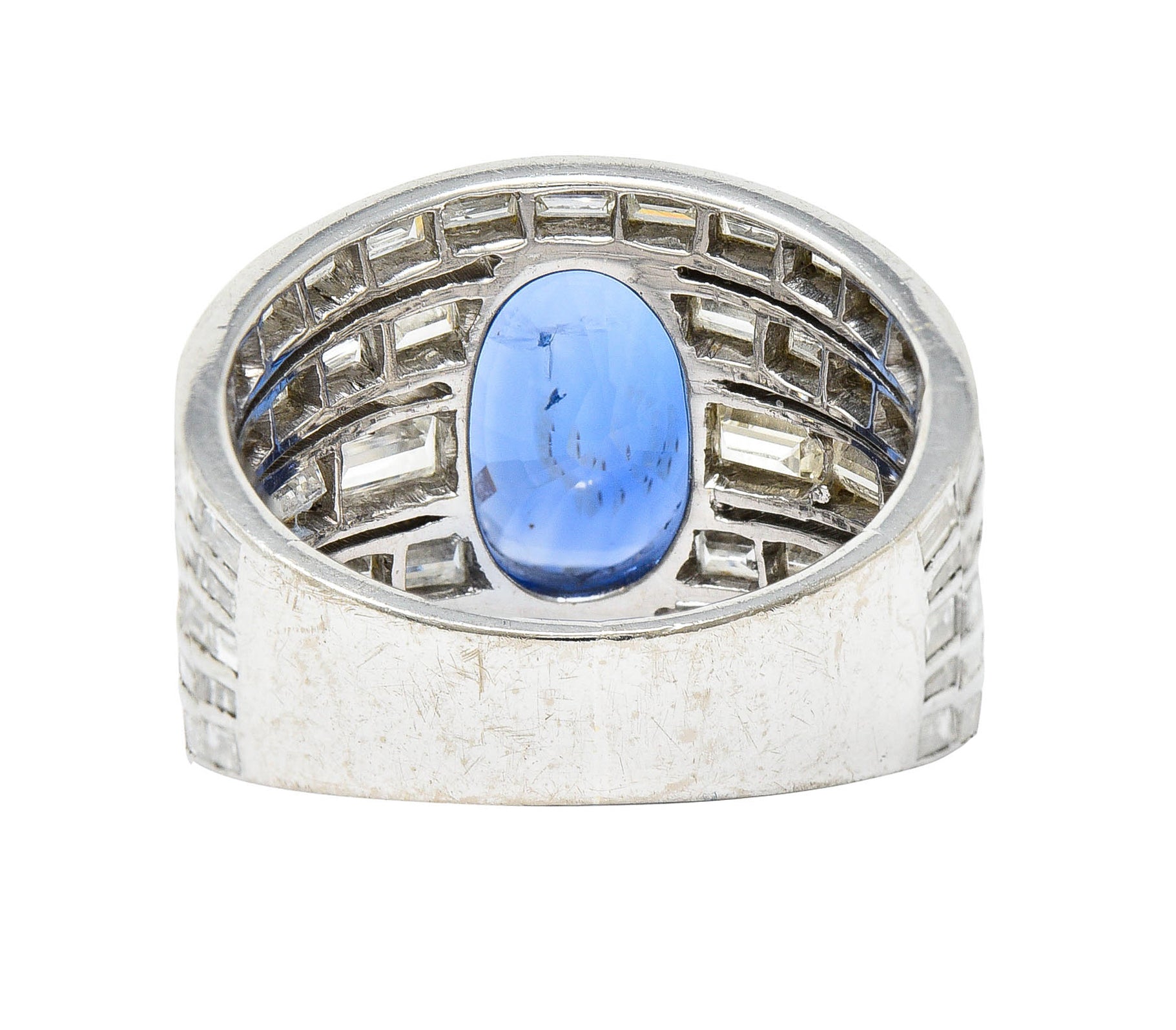 Mid-Century 6.90 CTW No Heat Ceylon Sapphire Diamond 18 Karat White Gold Band Ring GIARing - Wilson's Estate Jewelry