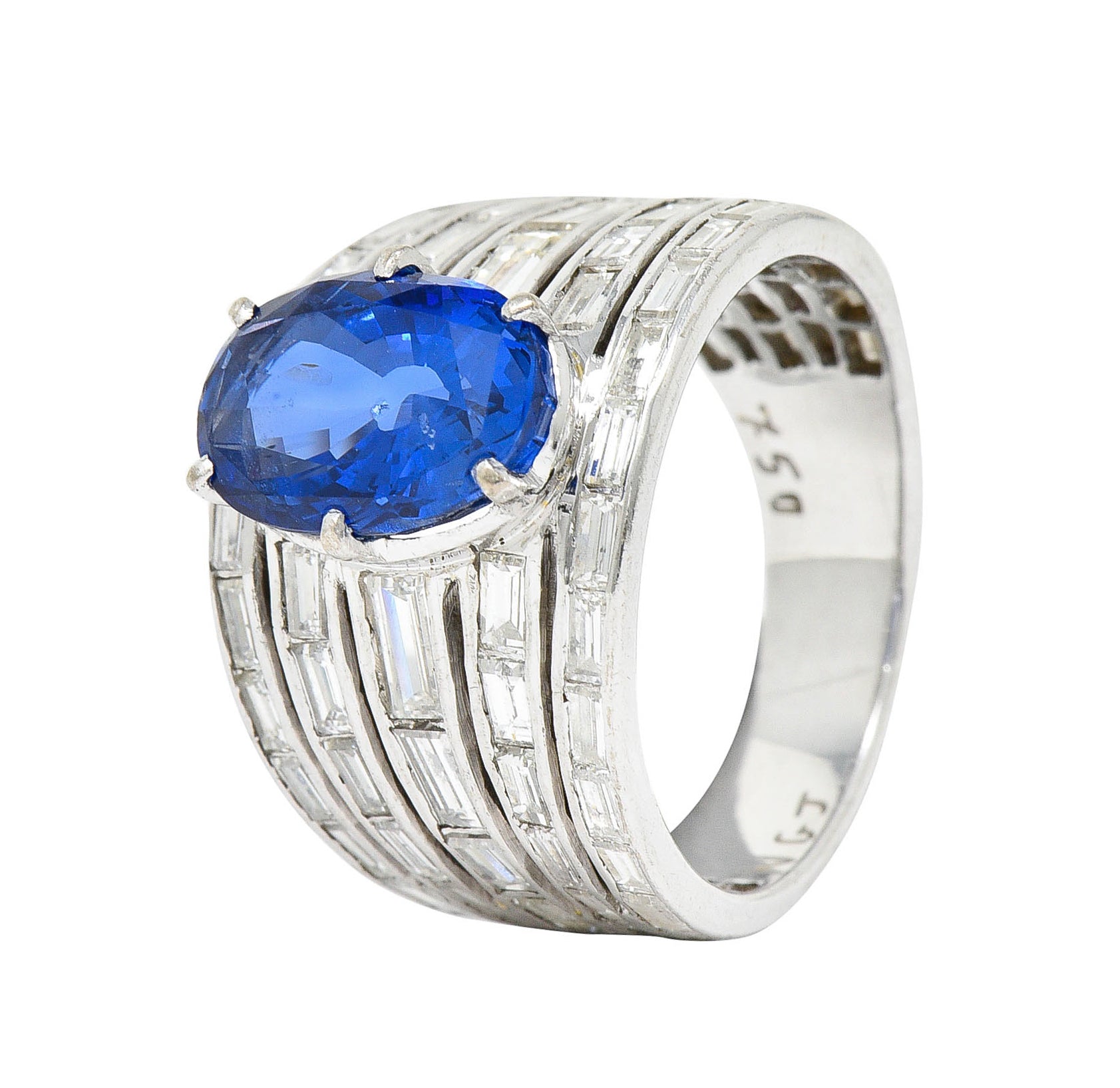 Mid-Century 6.90 CTW No Heat Ceylon Sapphire Diamond 18 Karat White Gold Band Ring GIARing - Wilson's Estate Jewelry