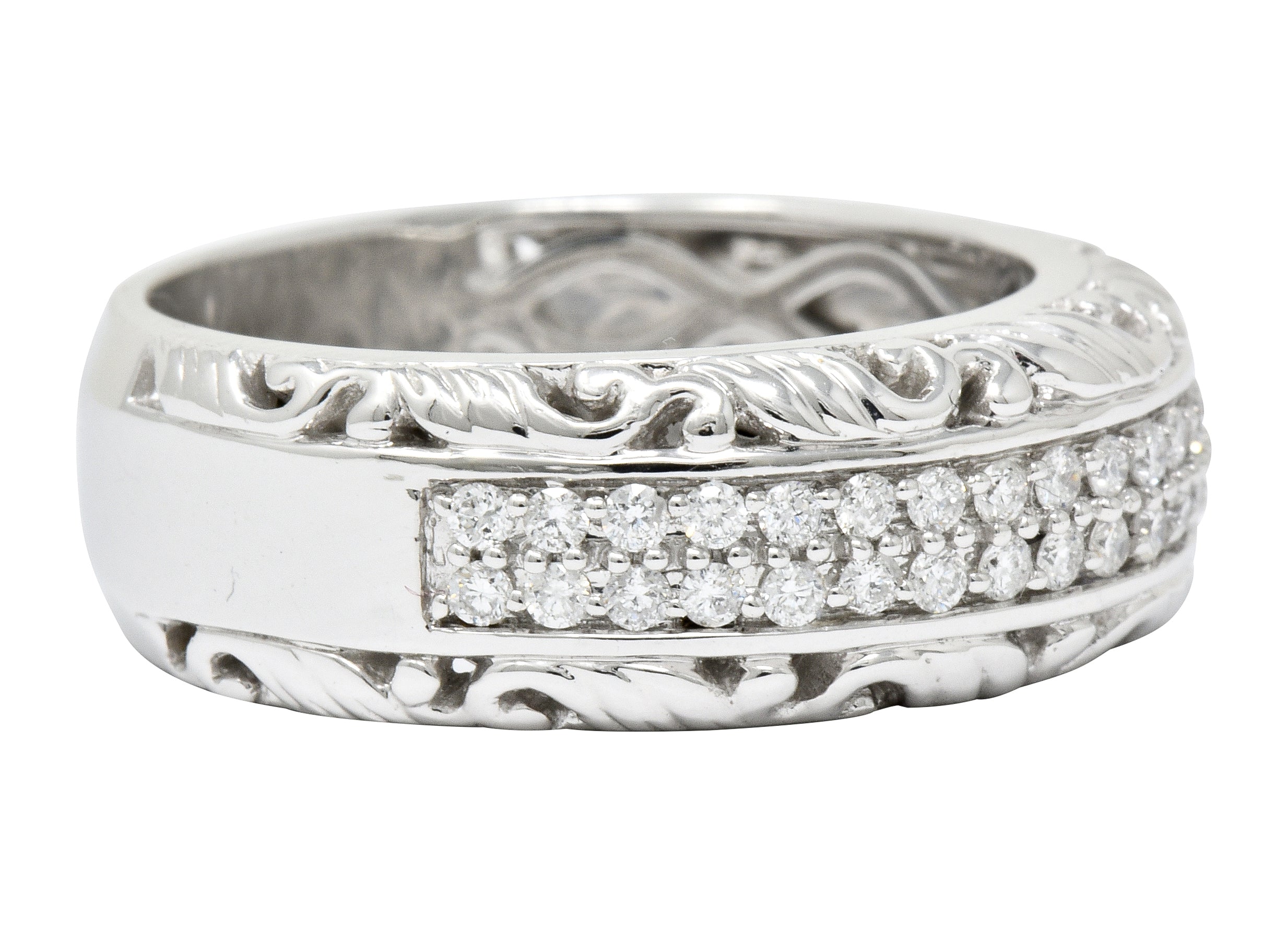 Contemporary 1.00 CTW Diamond 14 Karat White Gold Unisex Band Ring - Wilson's Estate Jewelry