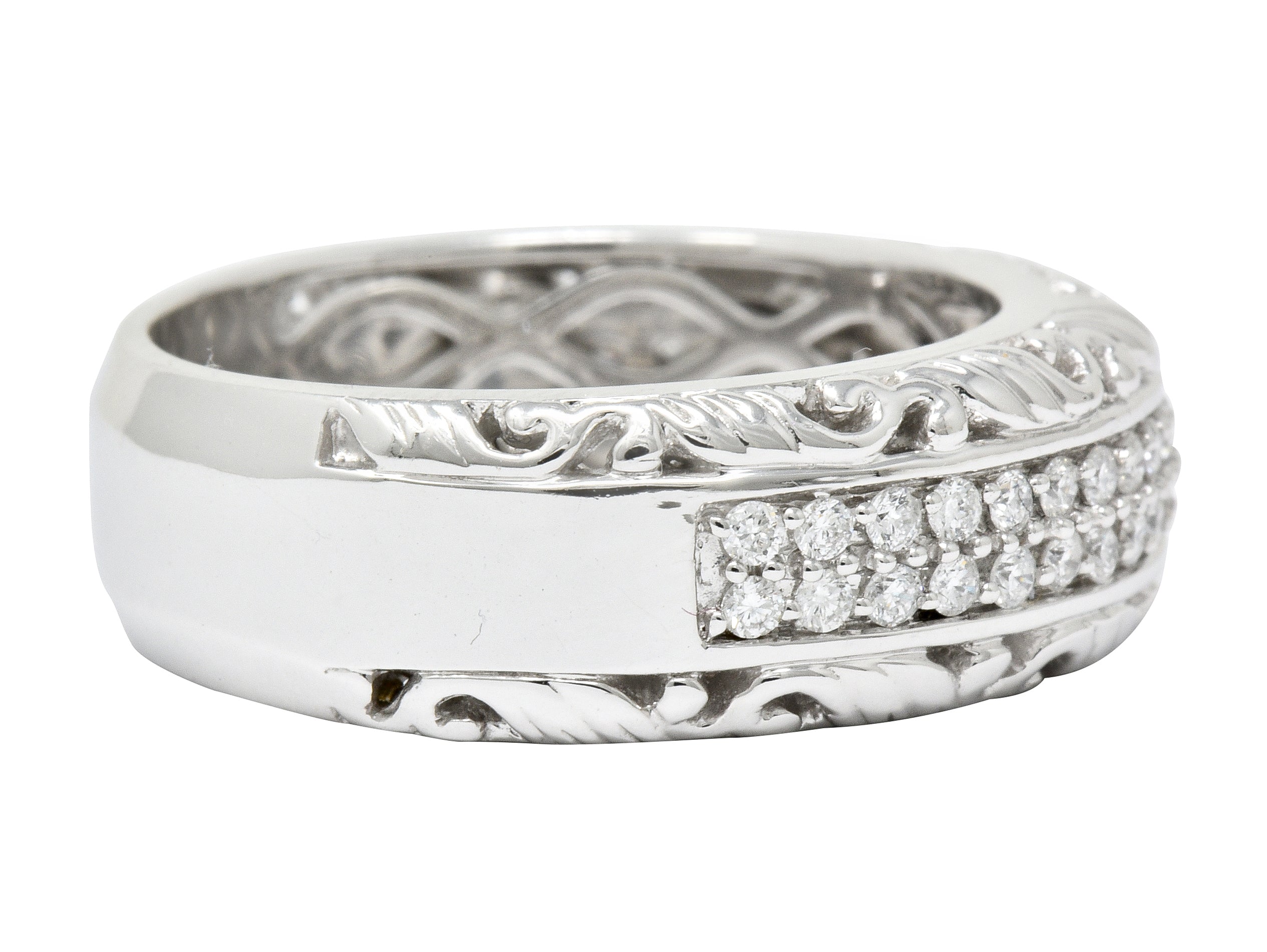 Contemporary 1.00 CTW Diamond 14 Karat White Gold Unisex Band Ring - Wilson's Estate Jewelry