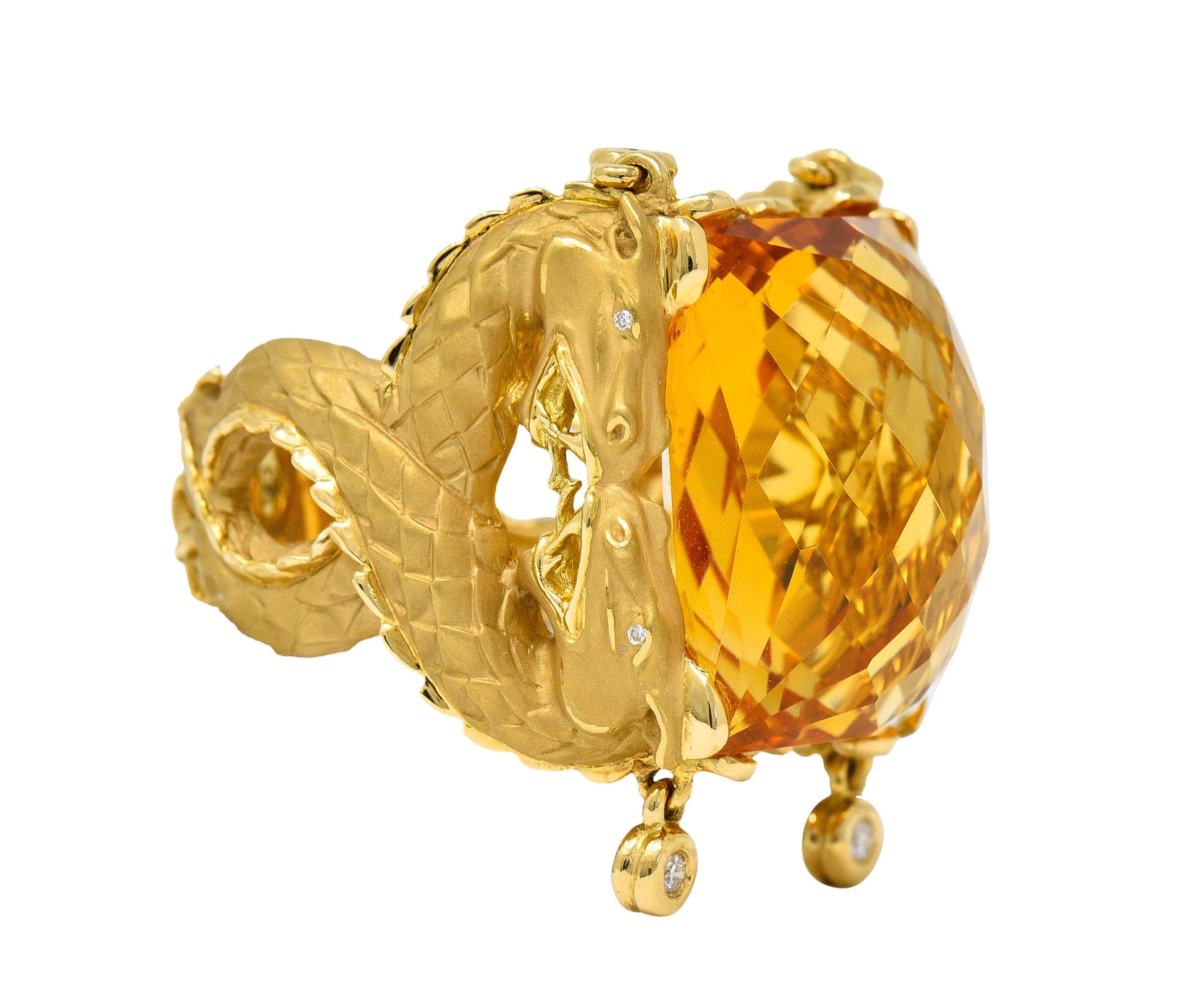 Carrera Y Carrera Citrine Diamond 18 Karat Gold Nanking Dragon Statement RingRing - Wilson's Estate Jewelry